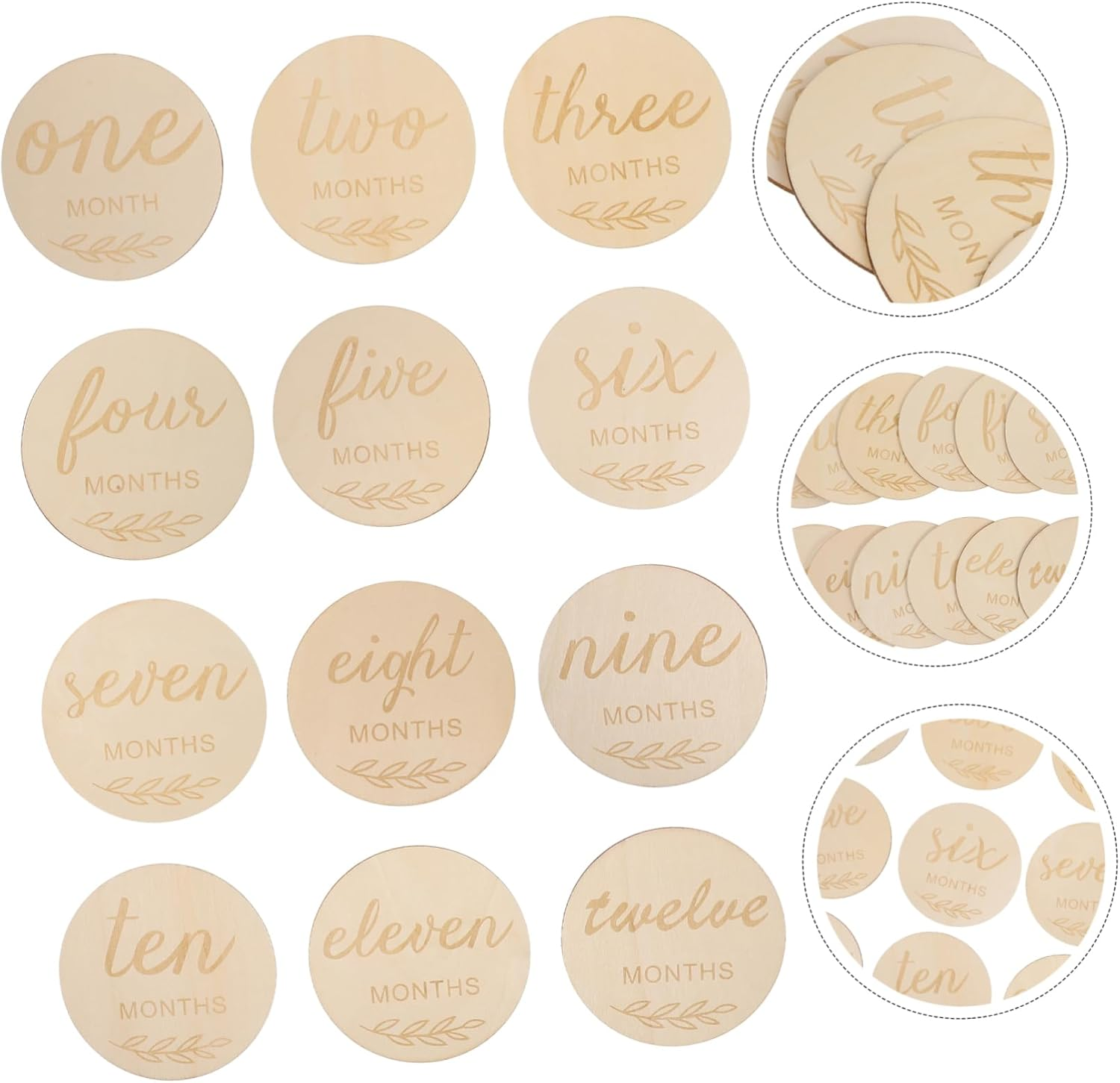 HOODANCOS 12Pcs Wooden Milestone Cards with Laser Engraving Monthly Photo Props for Newborns Decorative round Discs for Shower Boys Unique Growth Commemoration Set image number 4