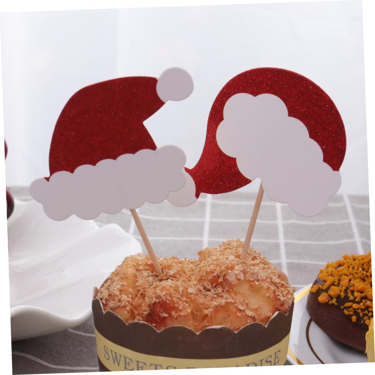 24Pcs Christmas Hat Toothpick Flags Cake Toppers for Food Fruit Picks Glitter Party Decorations for Christmas Table Decor Random Style image number 6