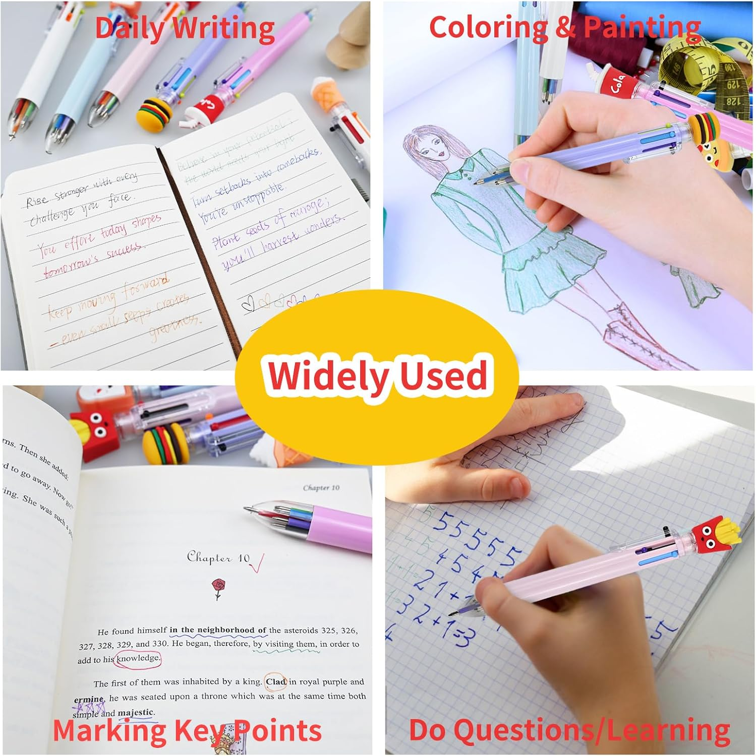 6 PCS Multicolor Ballpoint Pens, 6-In-1 Retractable Gel Ink Pen, Cute Pens Multicolored for Kids Adult Students Writing Journaling, Colored Pens Fine Point for Nurse Planner Gifts Party Favor Gifts image number 3