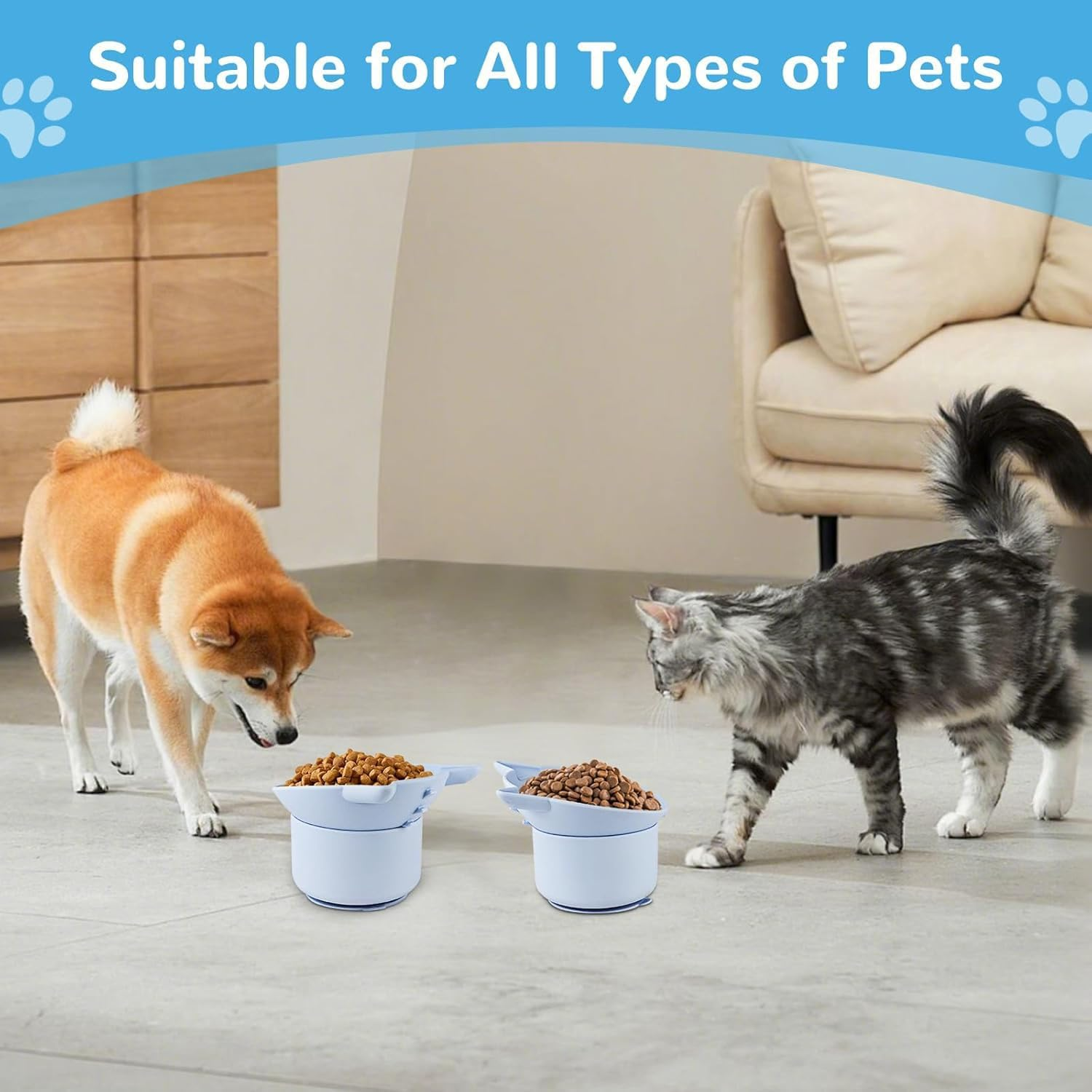 2 Pack Slow Feeder Cat Bowls &ndash; Elevated Tilted Silicone Pet Bowls Adjustable Angle (15&deg;/30&deg;), Dishwasher Safe &ndash; Pink & Blue (Healthy Eating, Vomit Prevention) ﻿ image number 5