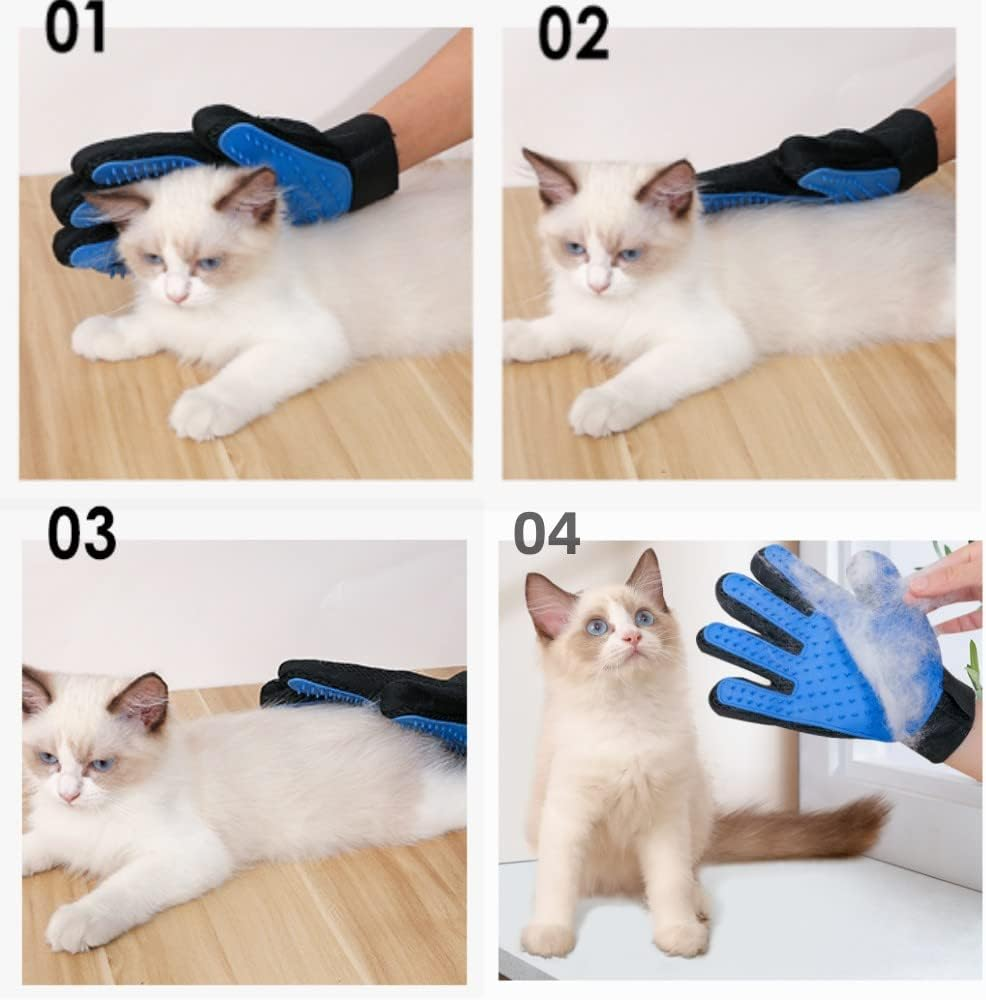 DACUAN Pet Grooming Glove, 1 Pair Gentle Deshedding Brush Glove, Efficient Pet Hair Remover Mitt, Dog Cat Hair Glove Perfect for Dog & Cat with Long & Short Fur (Blue) image number 1