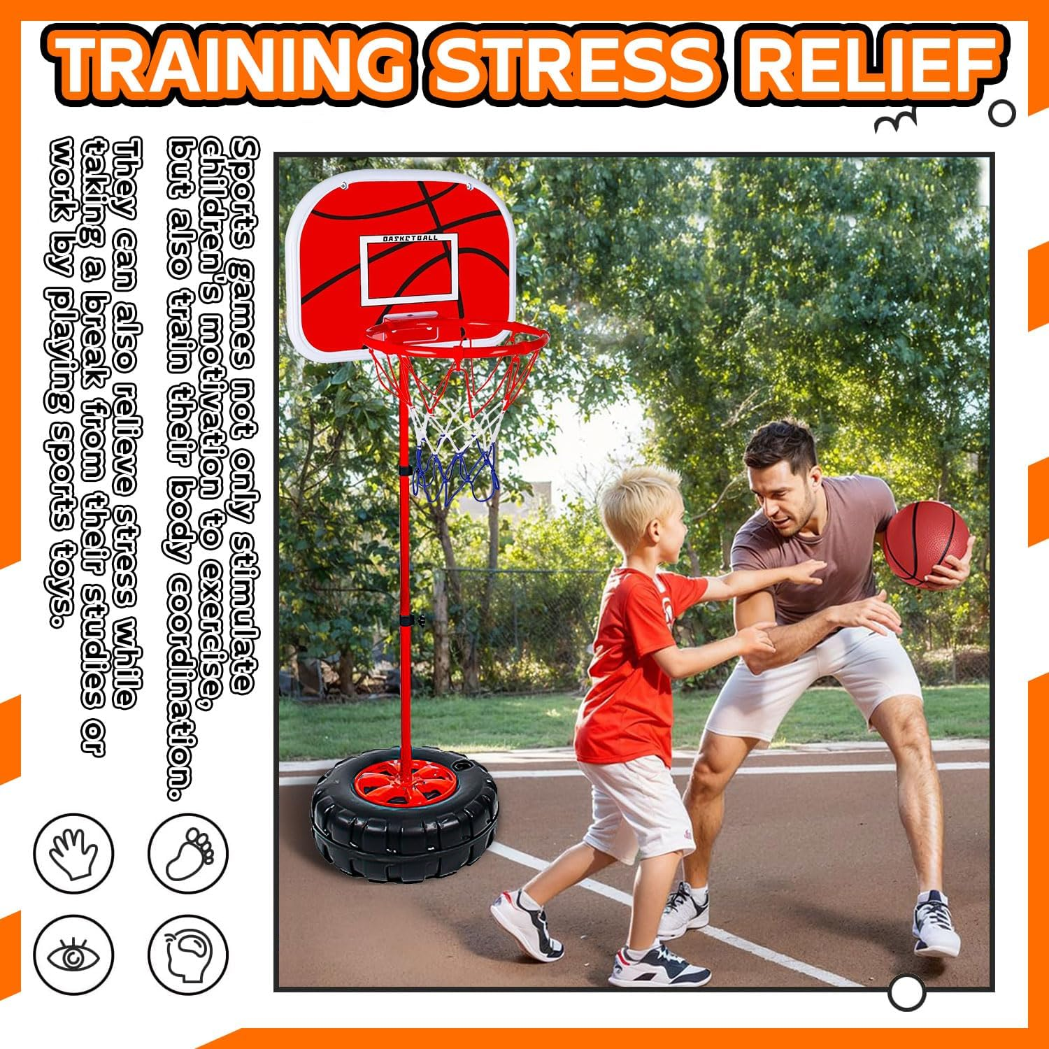 Children'S Basketball Hoop, Height Adjustable Indoor Outdoor Mini Basketball Toy with 2 Basketballs & 1 Pump for Babies, Children, Boys, Girls from 3 to 8 Years (150 Cm) image number 6