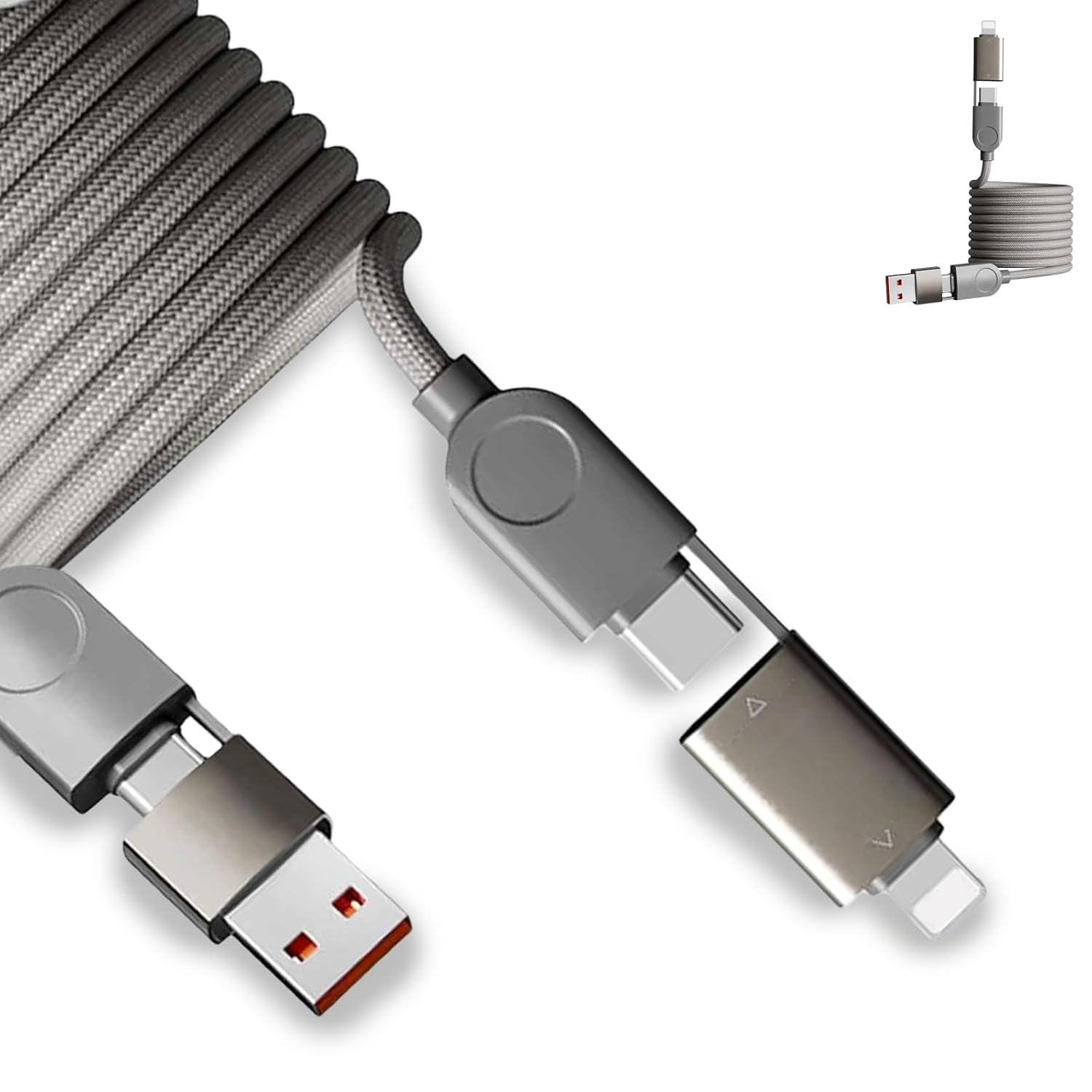 Magnetic USB C Cable -Automatic Coiled, Coiled 240W 4-In-1 Multi Charging Cable (1.2M), USB A/C to C/L, Fast Charger for Iphone 16/15/14 Pro Max, Macbook, Ipad, Samsung S24 & More image number 1