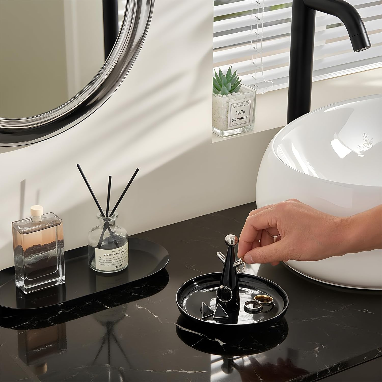 Lolalet Ceramic Ring Dish Holder, Tree-Shaped Trinket Tray for Rings Earrings Necklaces Jewelry Decorative Plate Present for Birthday Wedding Engagement -Black image number 6