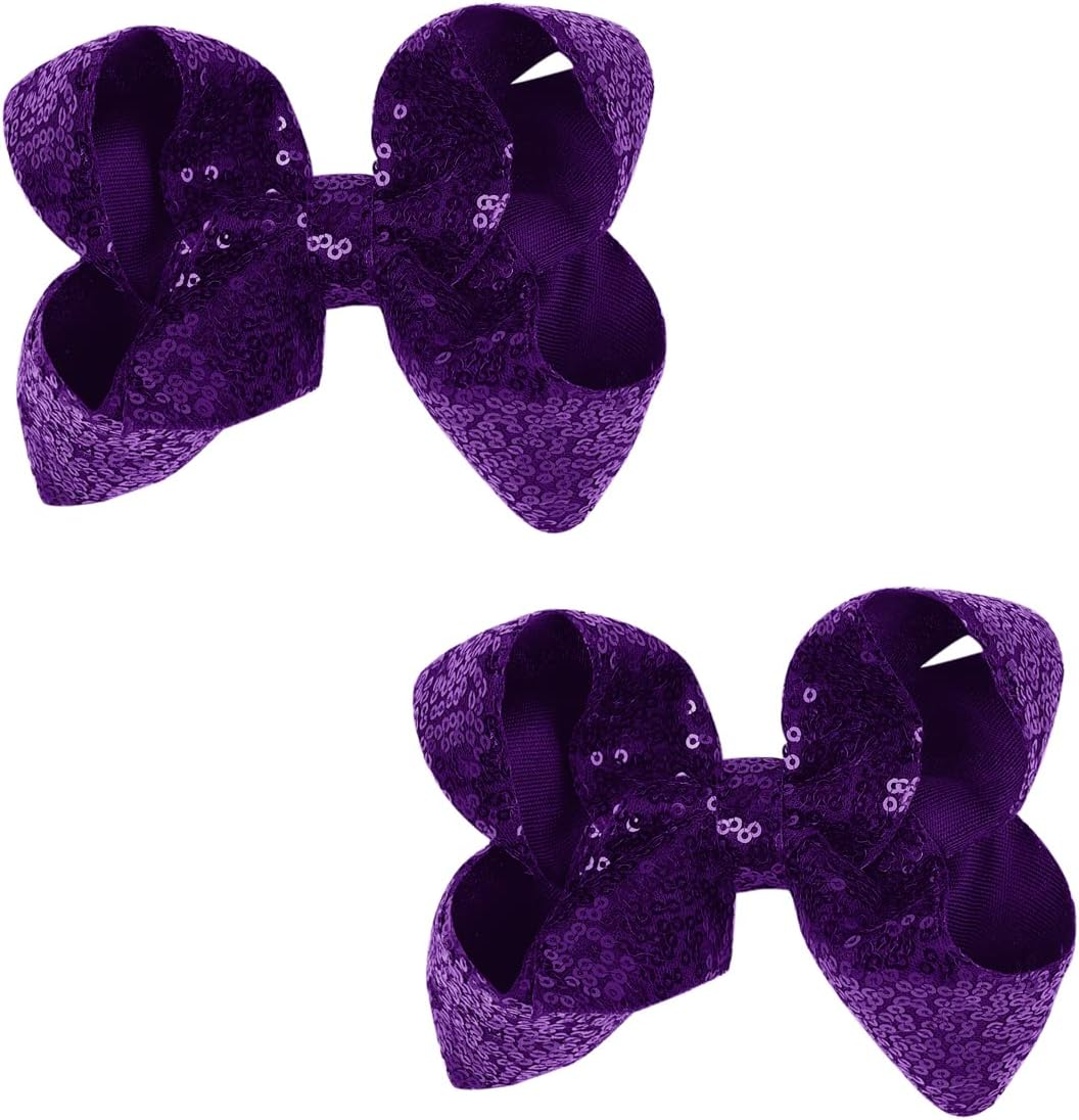6 Inch Blue Sparkly Glitter Sequin Hair Bows for Girls Toddlers Kids Children Teenage (2PCS)