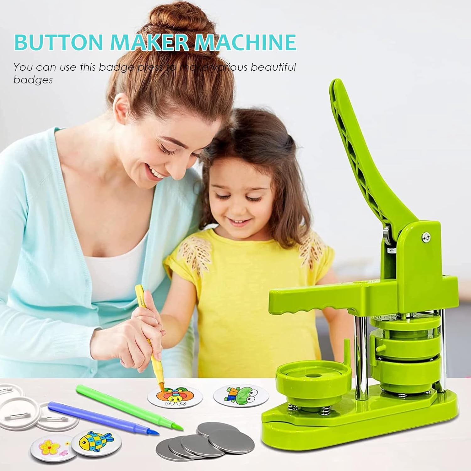 Button Maker Machine, DIY Button Pin Maker Machine, Badge Button Press Machine with 100Pcs Button Parts, Circle Cutter, Book (58Mm) image number 3
