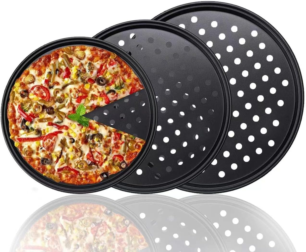 3Pcs Pizza Trays for Oven Non Stick with Holes,For Oven,Carbon Steel Pizza Pan with Holes for Baking Pizza,Oven and Dishwasher Safe(Inside Diameter 30CM/28CM/24.5CM) image number 4