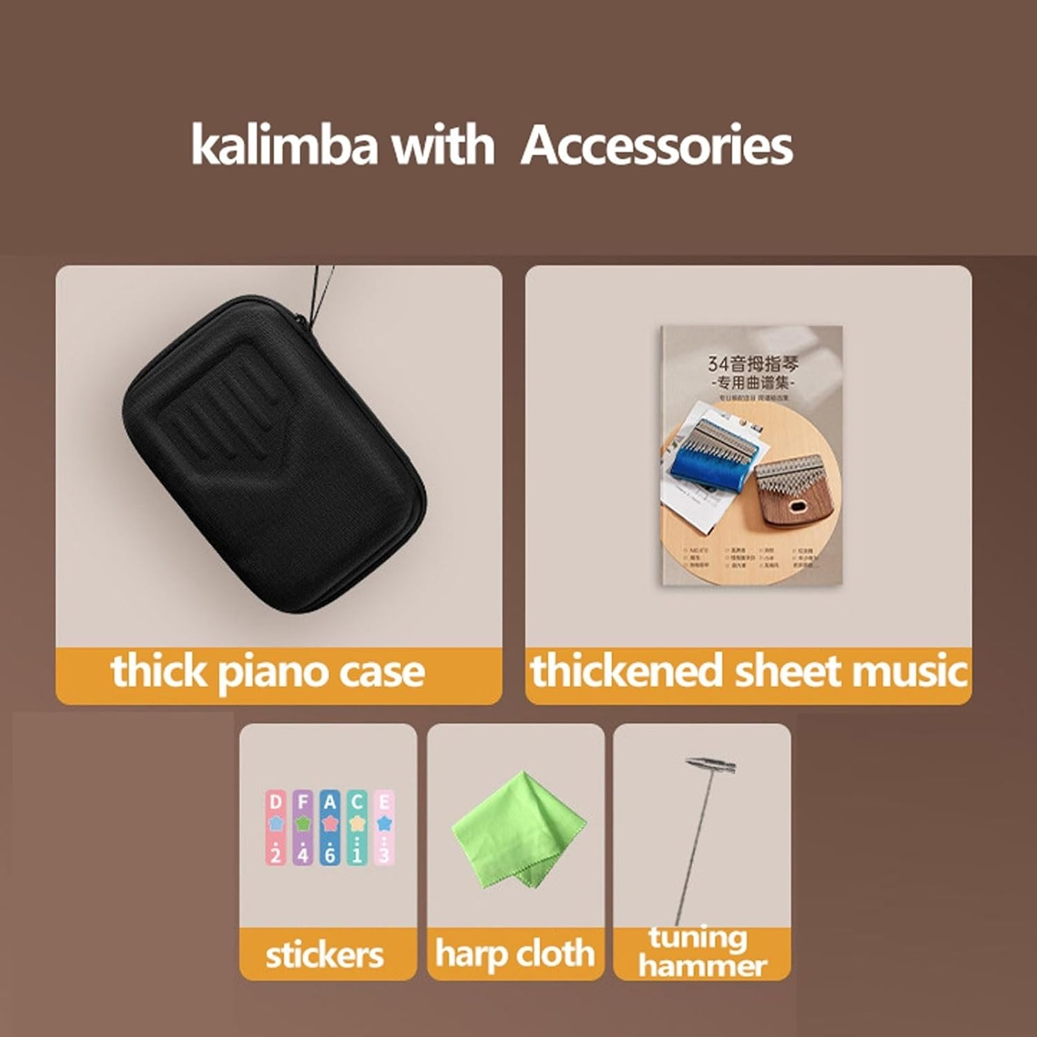 Kalimba 34 Keys Finger Piano Wooden Thumb Piano Music Instrument Beginner Portable with Tuning Hammer, Finger Covers and Carry Bag Set for Meditation Sound(34 Tones-Blue) image number 1