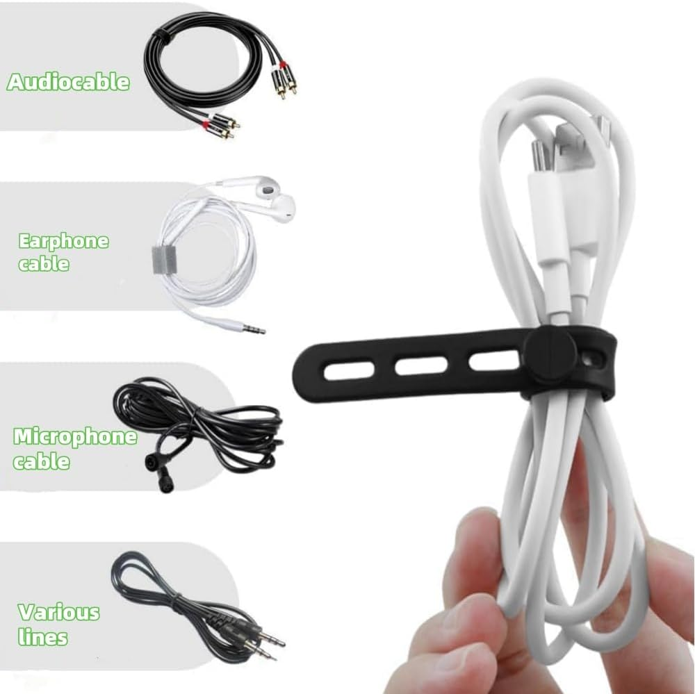 20Pcs Silicone Cable Straps Wire Organizer Adjustable Reusable Cable Ties Cord Charging Cords Earphone Computer Wire for Home, Office, School Organizer in Home, Office, Kitchen
