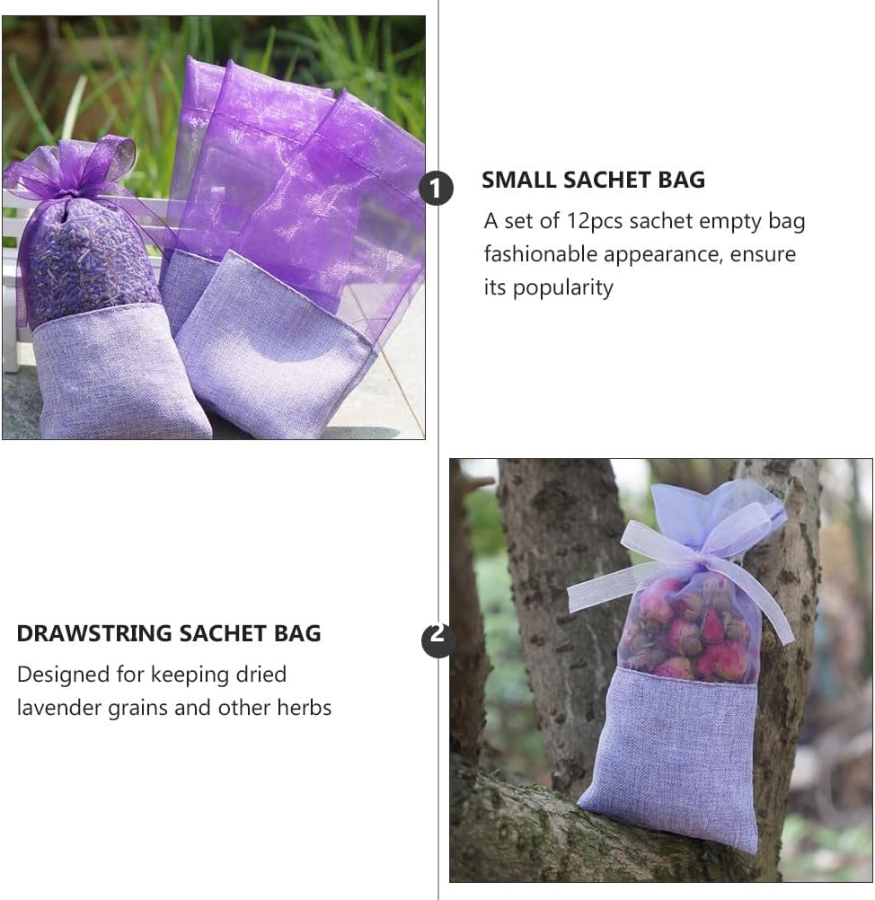 Healeved Empty Lavender Sachets Bag - 12 Pcs Drawstring Pouch Bags for Dried Lavender, Reusable S for Storage Candy, Potpourri, Jewelry, Earring, Small Objects - Pouch image number 2
