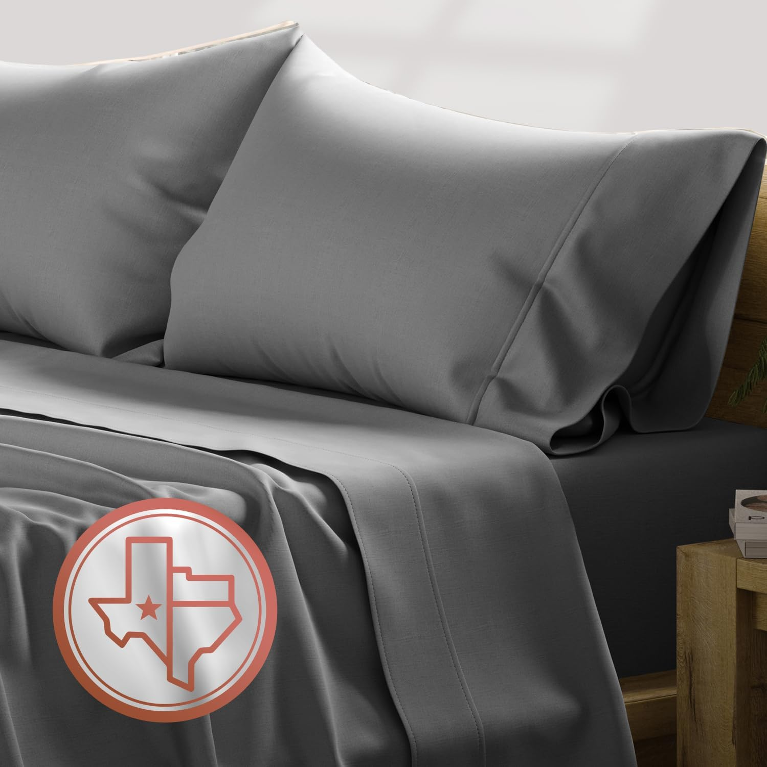 TEXAS LINEN CO. 100% Egyptian Cotton Sheets - 600 Thread Count 4 PC King Size Sheet Set, Soft, Cooling, High Thread Count Sateen Weave, Extra Long Staple Luxury Bedding, 16" Deep Pocket - Ivory