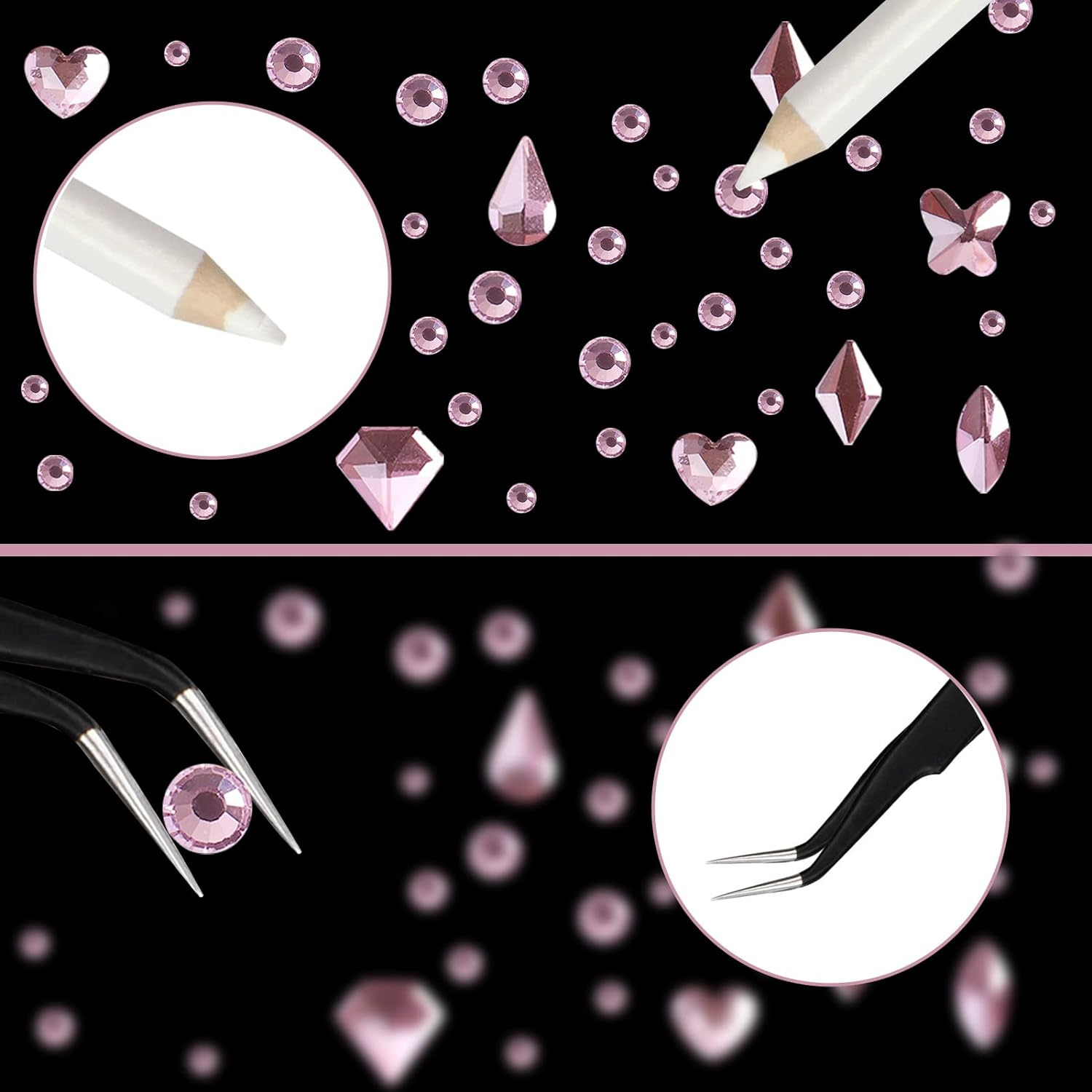 Nail Rhinestones Nail Art Gems Crafts Crystals Glass Decorations Set Ab Rhinestones Flatback Design Face Clothes Shoes Decor Diy Acrylic Nail Art Decoration(Pink) image number 1