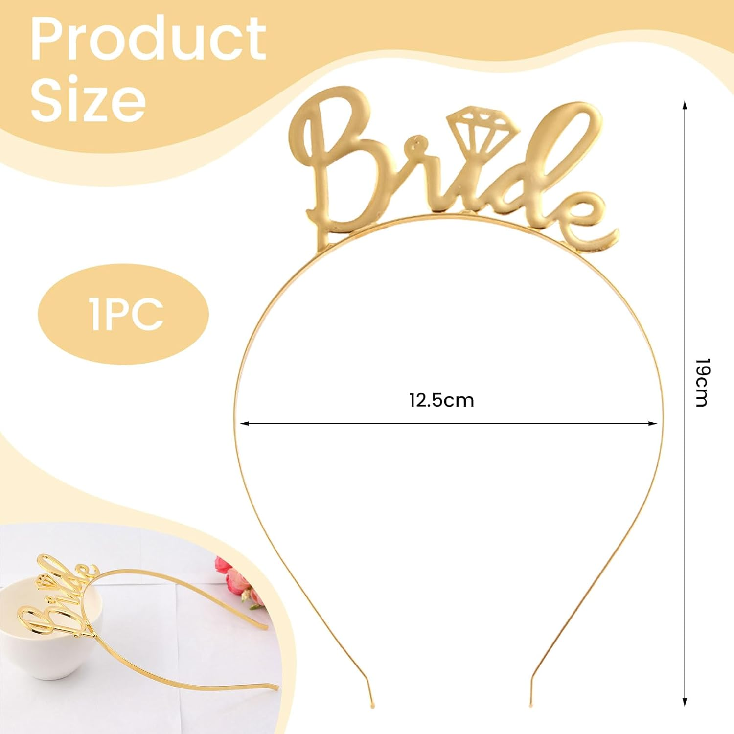 Lunarcharm JGA Headband Women Rose Gold Metal Bridal Headband Bride Hair Accessories for Bachelorette Party Hen Party Hen Party Women Gold image number 6