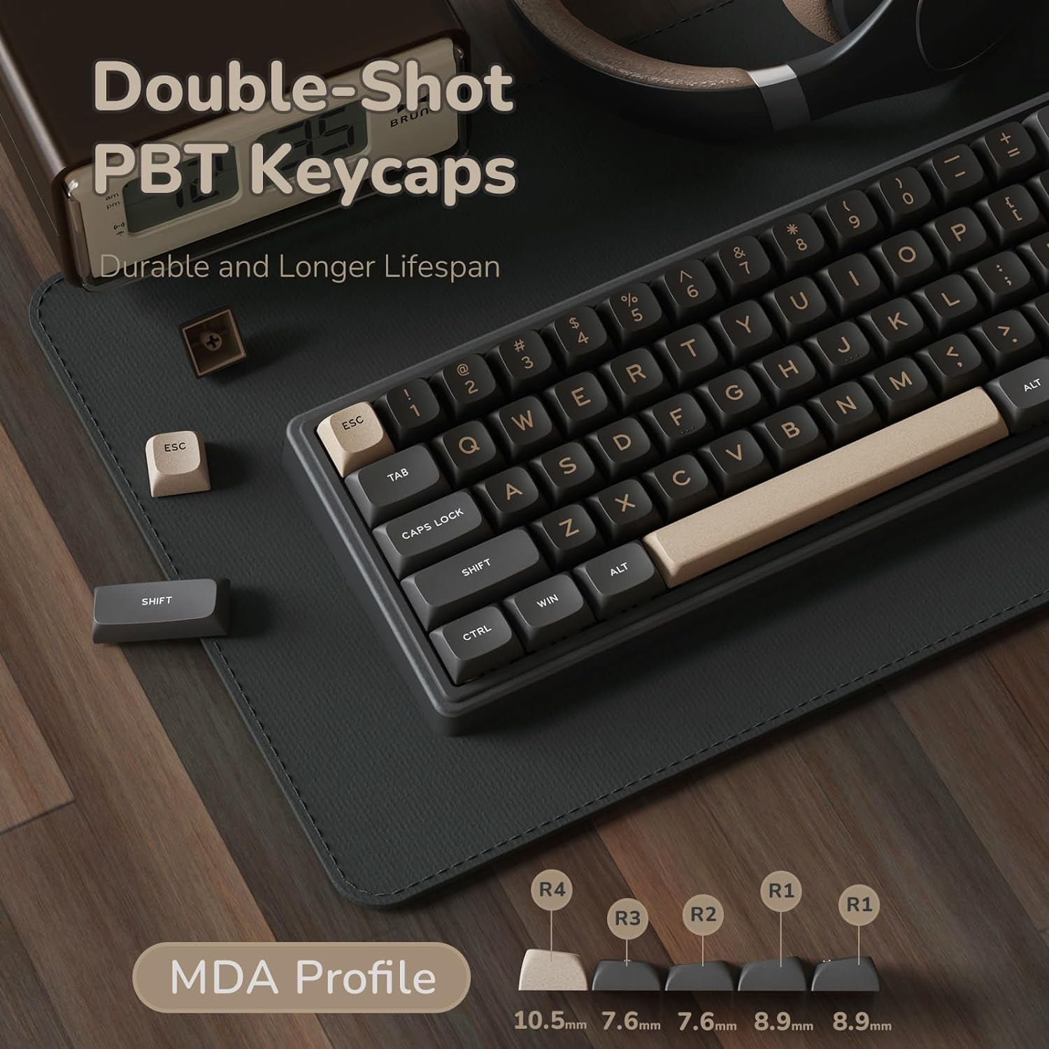 RK ROYAL KLUDGE R65 Wired Gaming Keyboard with Volume Knob, 60% Percent RGB Backlit Mechanical Keyboard Gasket Mount with PBT Keycaps, MDA Profile, QMK/VIA, 66 Keys Hot Swappable Cream Switch, Black image number 2