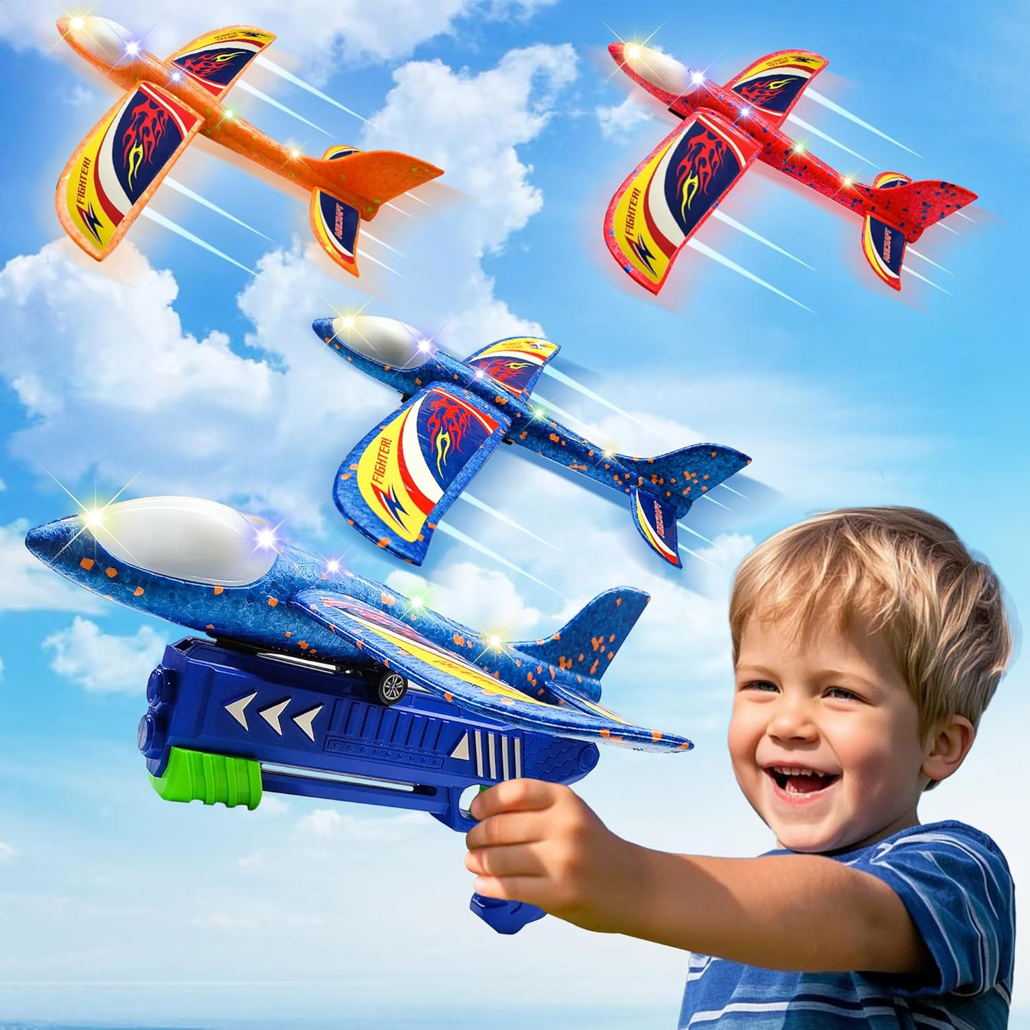 3 Pack Foam Airplane Toys with Launcher, Kids Outdoor Foam Glider Catapult Plane Toys for 5 6 7 8 9 Year Old Boy, Flying Toys Birthday Gifts for Boys Girls 4 5 6 7 8 9 10 11 12 Year Old image number 3