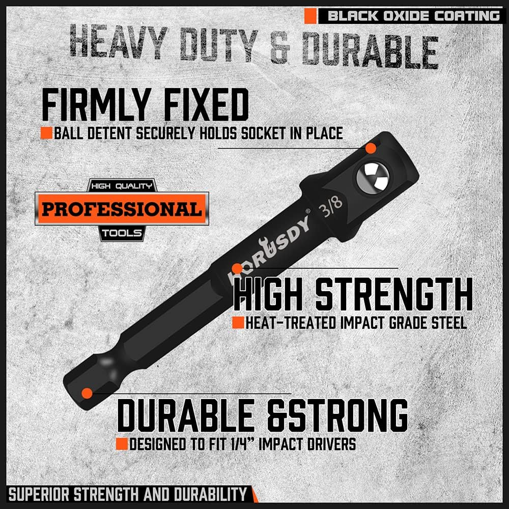 HORUSDY 7-Piece Impact Sockets Adapter Set, Hex Shank Socket to Drill Adaptor 1/4" 3/8" 1/2", Cr-V Steel Impact Driver Wrench Socket Reducer Set image number 3