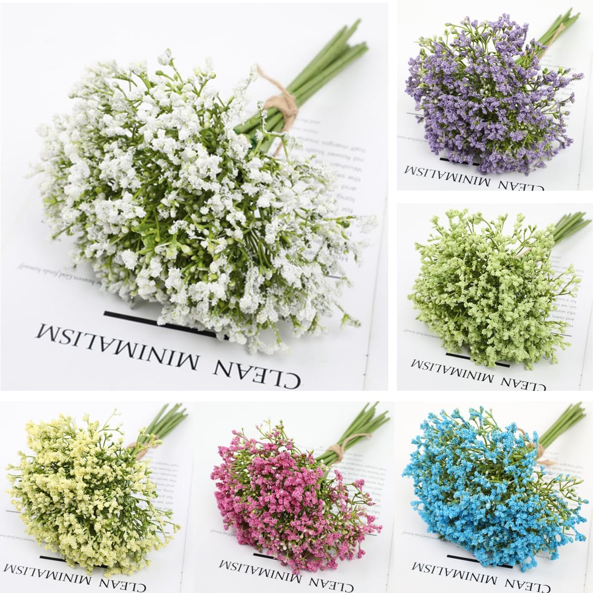 AIMALL 16 Pcs Artificial Gypsophila Bouquets, Silk Baby'S Breath Flowers for Wedding Decor in (12.6 Inches) - Blue image number 4