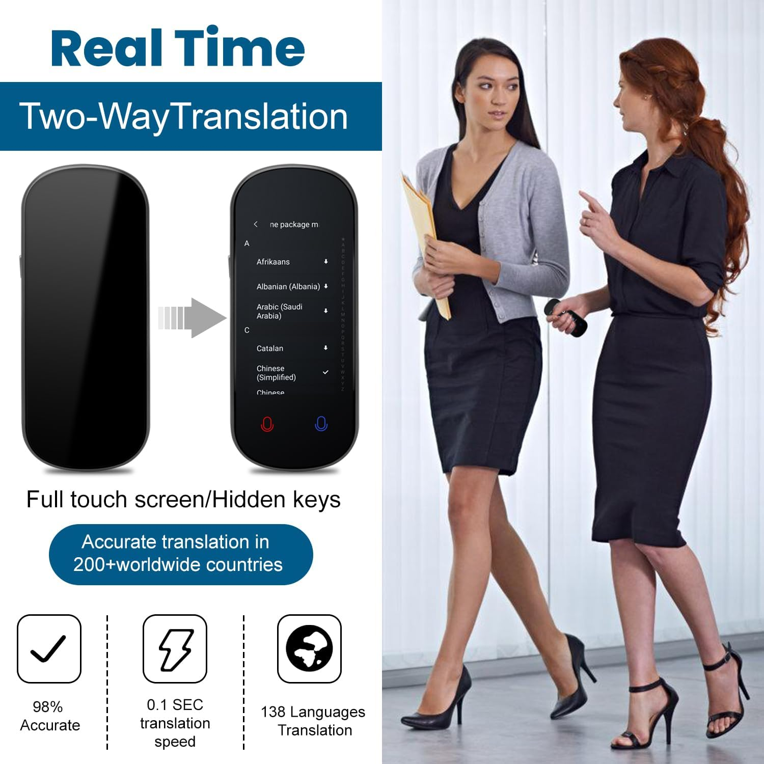 RAVIAD Language Translator Device, Two Way Real-Time Voice Translation, Support for 138 Languages, Instant Translation Offline&Recording&Photo with 3&rdquo; HD Inch, Touch Screen for Travel Business, Black image number 5