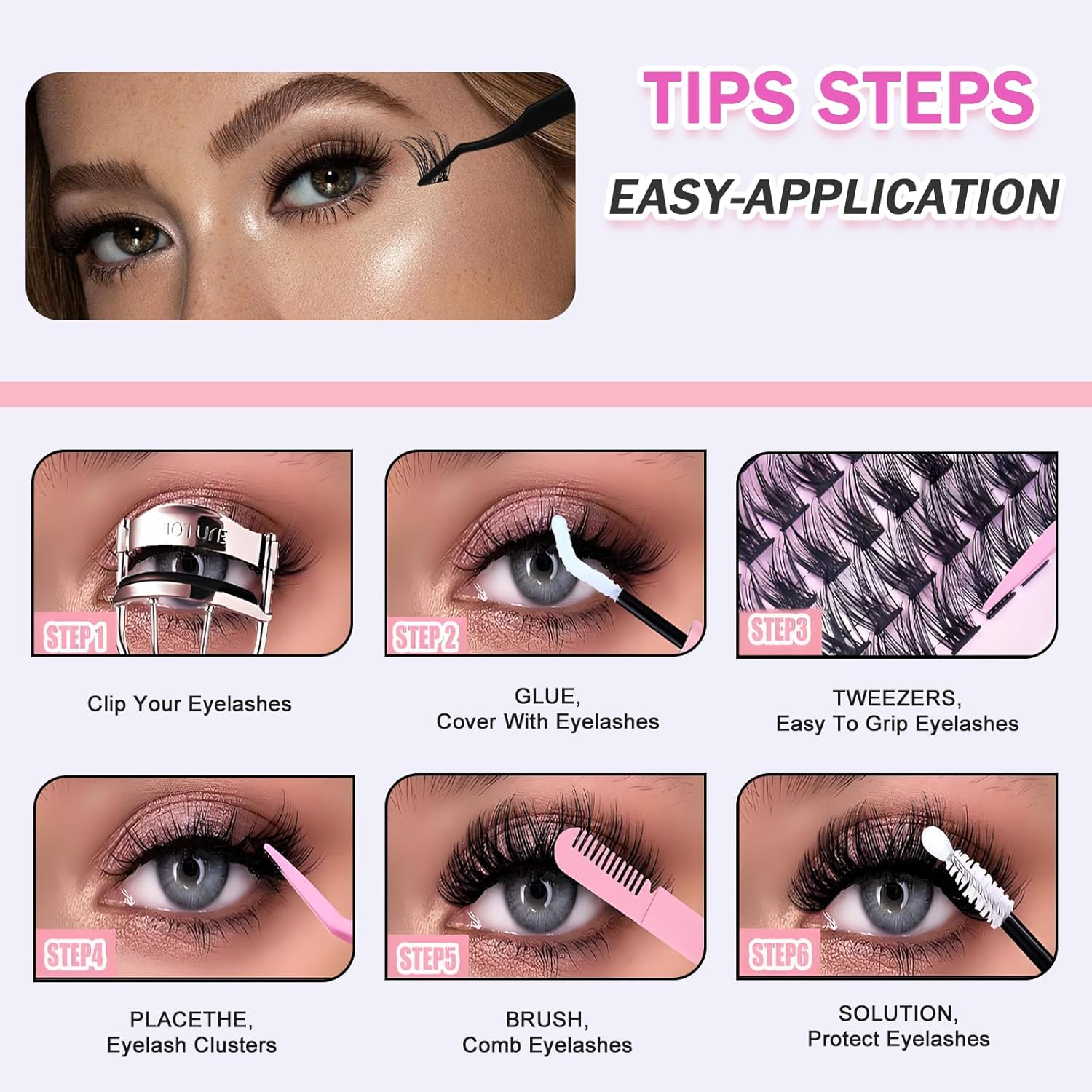 Checkzed Lash Extension Kit DIY 240Pcs, 9-16Mm 30D&40D Individual Lashes Kit with Bond and Seal, Lash Comb and Tweezers for Self Use image number 5