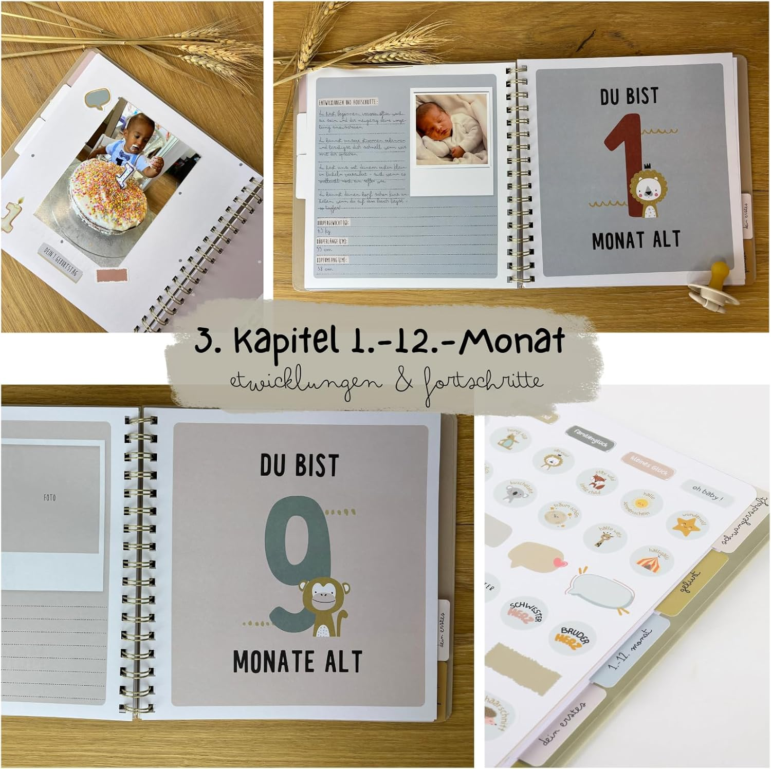 Baby Album My First Year, Memory Book to Fill In, Baby Diary with 5 Index Dividers and 54 Stickers image number 2
