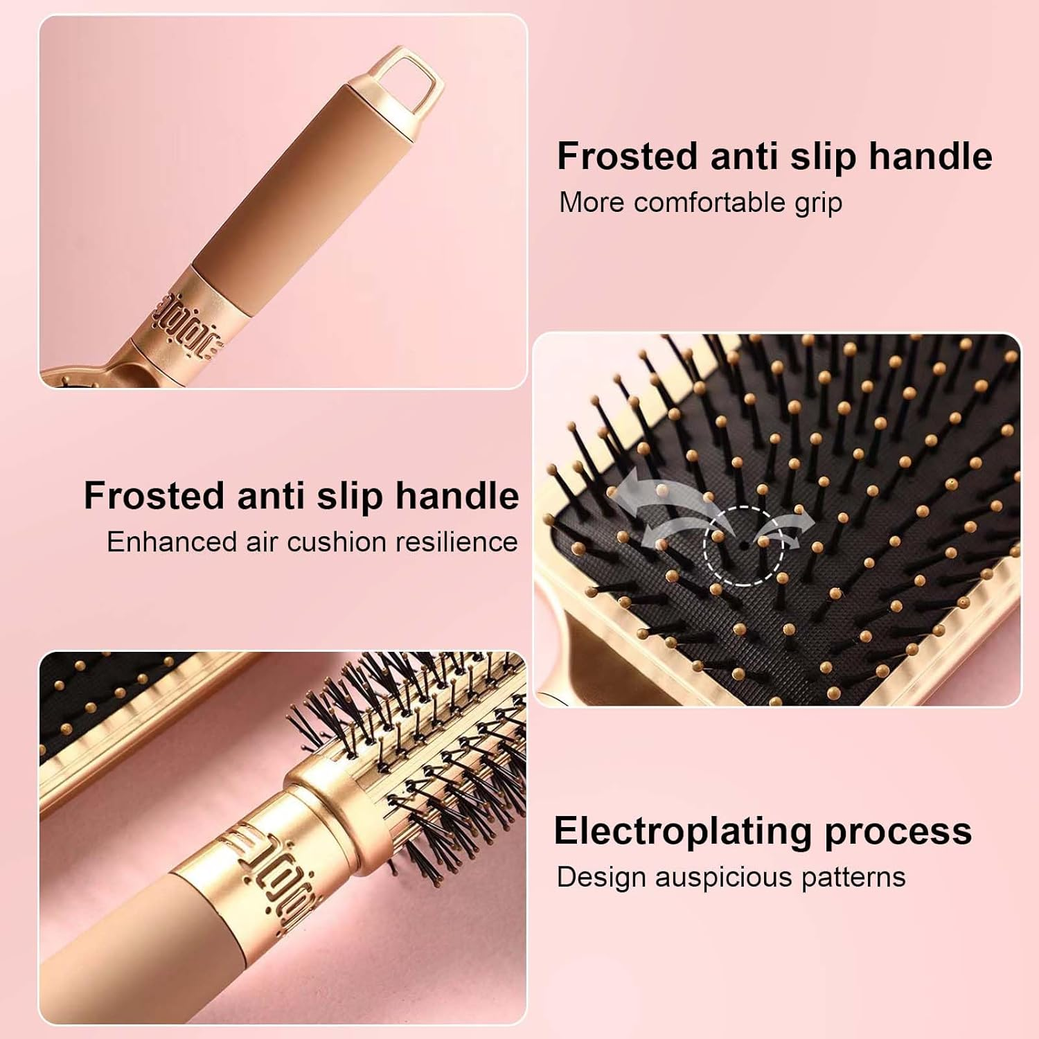 Colexy Set of 4 Hair Brush Set, Anti-Static Massage Relaxation Brushes, Professional Styling Hair Brush for Men and Women, Hair Brush without Pulling for Styling, Curling, Blow-Drying And image number 3