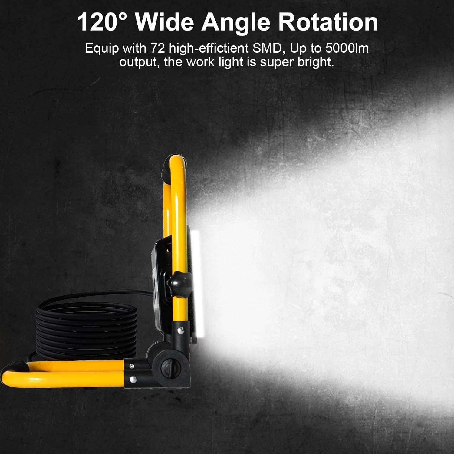LED Work Light, 50W 5000LM Work Lights with Stand, 6500K Super Bright Flood Lights Outdoor, 13.1Ft 4M Cord with Plug, IP66 Waterproof Portable Worklights for Job Site Workshop Garage Construction Site