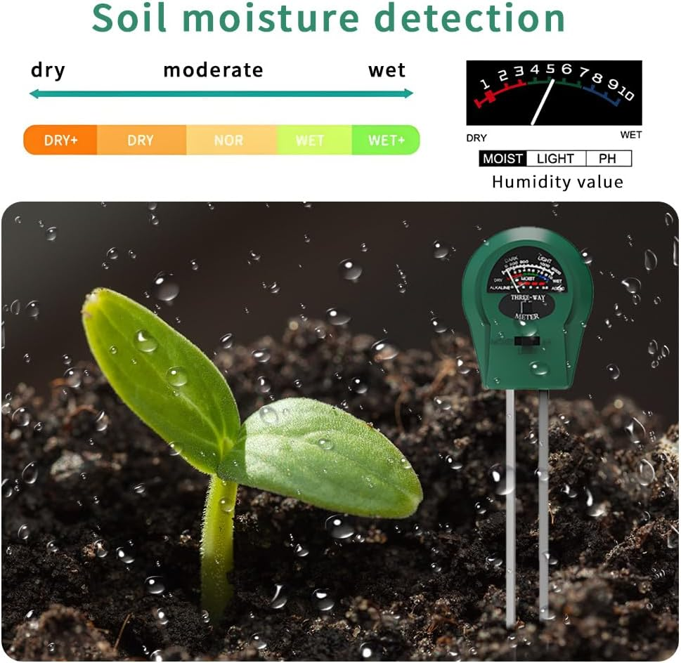 QUMOX Soil PH Meter, 3-In-1 Soil Moisture/Light/Ph Tester Gardening Tool Kits for Plant Care, Great for Garden, Lawn, Farm, Indoor & Outdoor Use (Green) image number 3