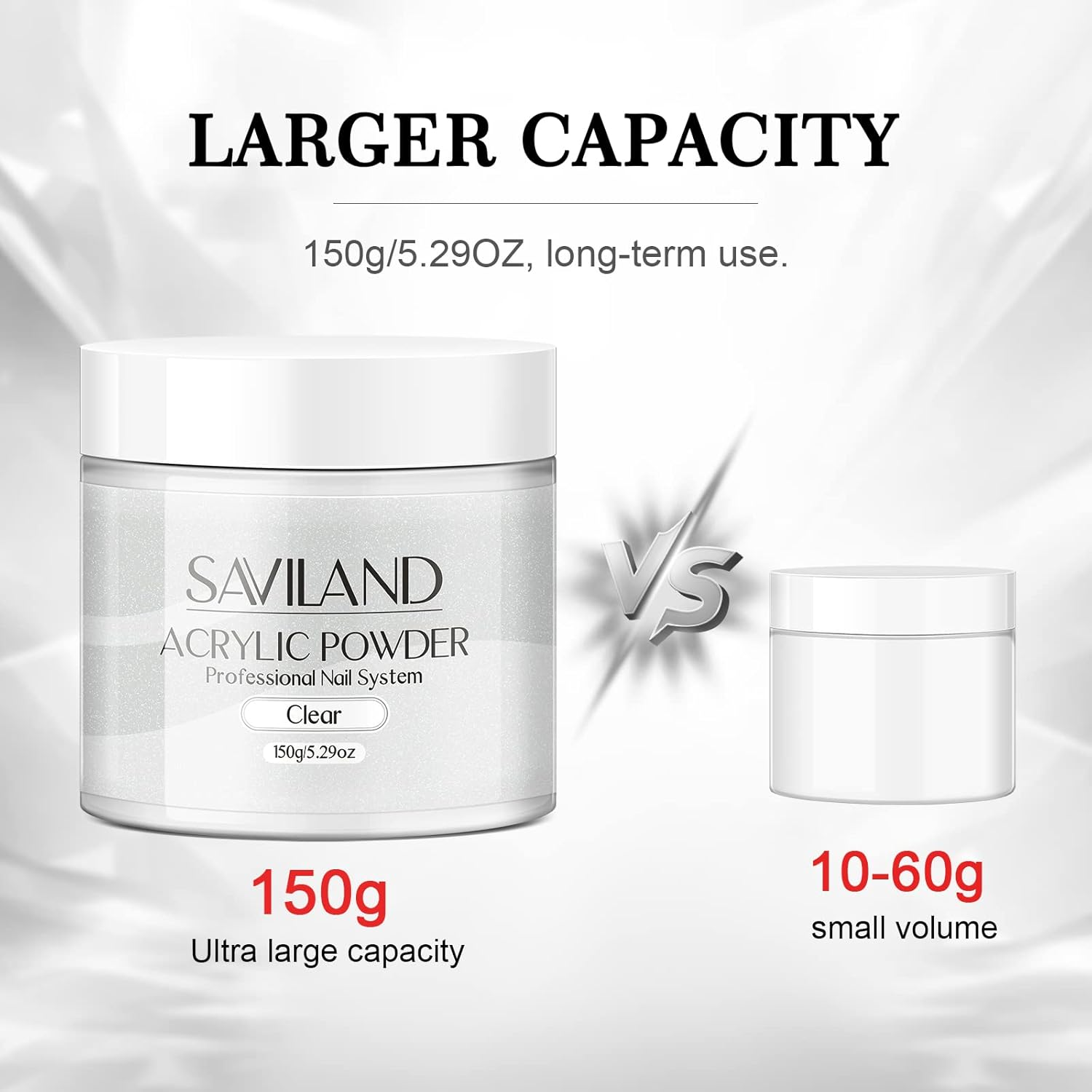 SAVILAND Clear Acrylic Powder 5.29OZ Large Capacity Acrylic Nail Powder Polymer Beginner Friendly Long Lasting No Need Nail Lamp Professional Acrylic Powder for French Manicure Nail Carving image number 3