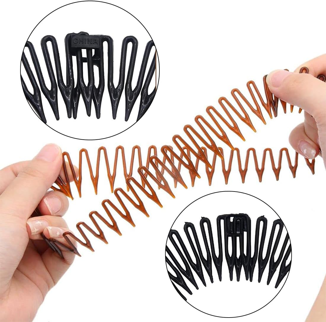 AFCJLTO Pack of 6 Plastic Hair Combs, Fully Circular Stretch, Comb, Flexible Plastic, Stretch Hair Comb, Stretch Comb, Headband Hair Band Holder (Black, White, Brown) image number 1