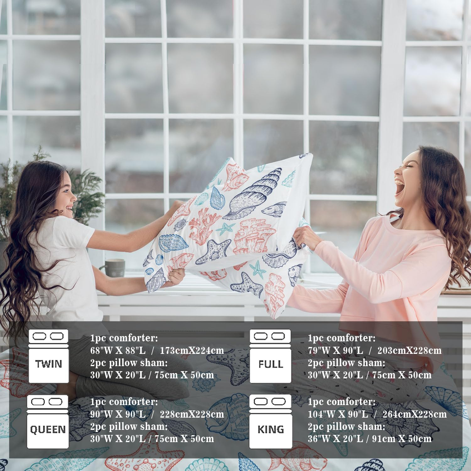 Raphus Cucullatus Sea Shell Bedding Comforter Set Twin, Ocean Bed Set, Coastal Beach Theme image number 3