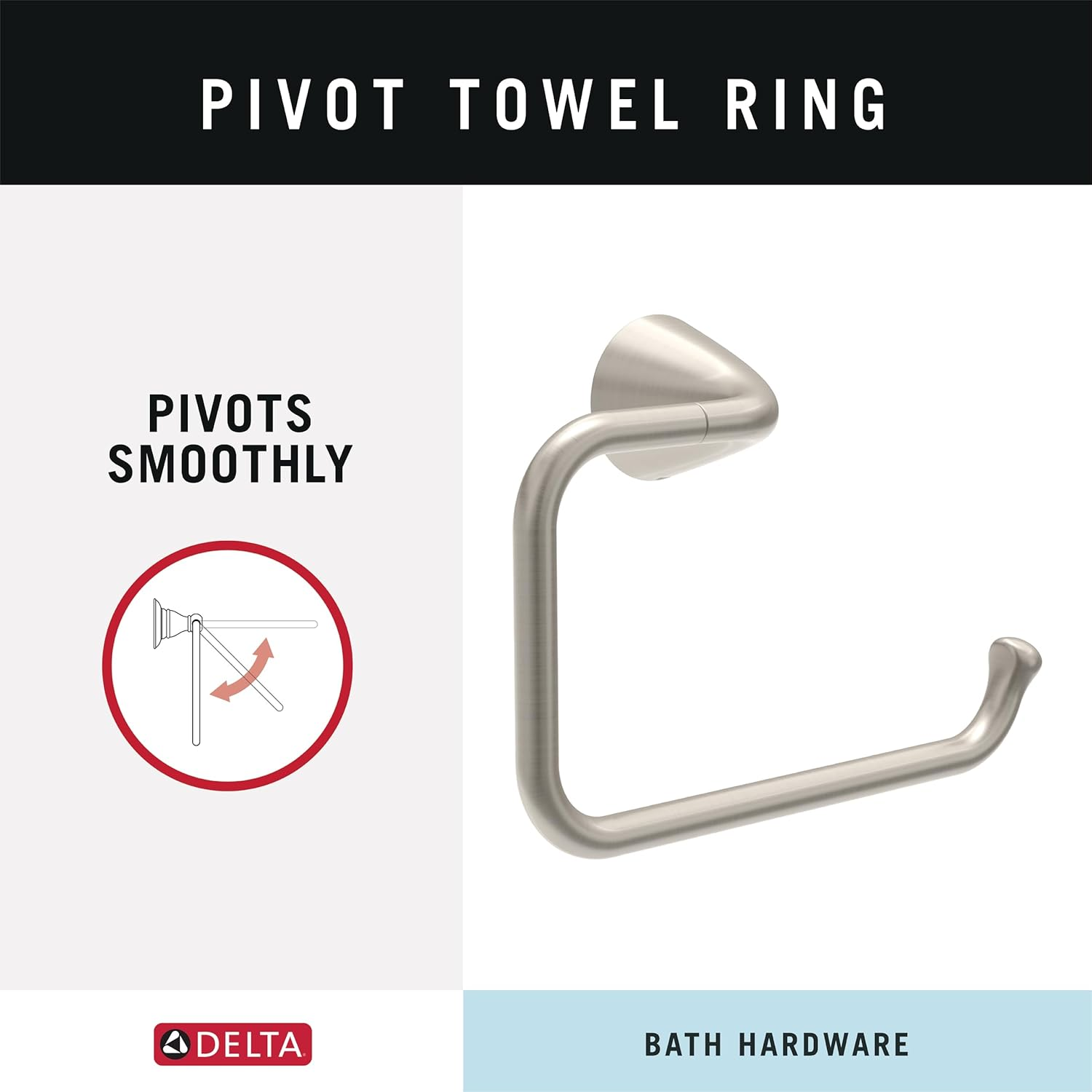 Delta ARV64-DN Arvo 4-Piece Bath Hardware Set 18-In Towel Bar W/ 6-In Extender, Toilet Paper Holder, Towel Ring, Hook, Brushed Nickel image number 5
