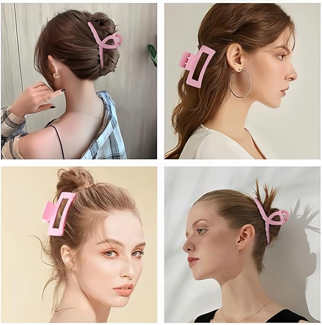 5Pcs Women Hair Clips Large Pink Hair Claw Clip Matte Rectangular Hair Claw Clip Flower Style Square Heart Shape Hair Clip Hair Clip image number 3