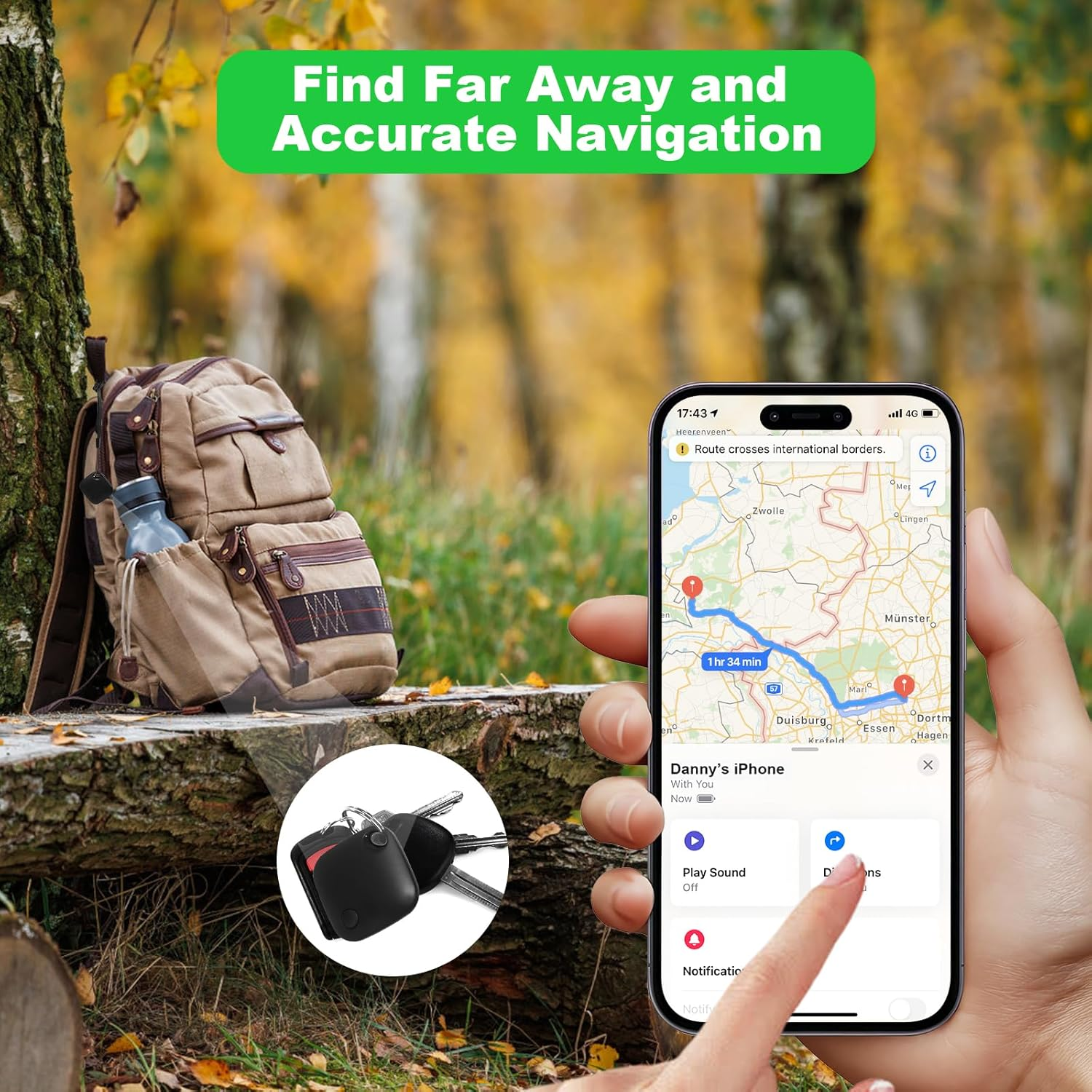 AURTEC Smart GPS Tracker for Pets, Vehicles, Keys & Luggage - Compatible with Apple Find My App (Ios Only), Real-Time Global Location Tracking, Long Battery Life, Geo-Fencing,2 Pack