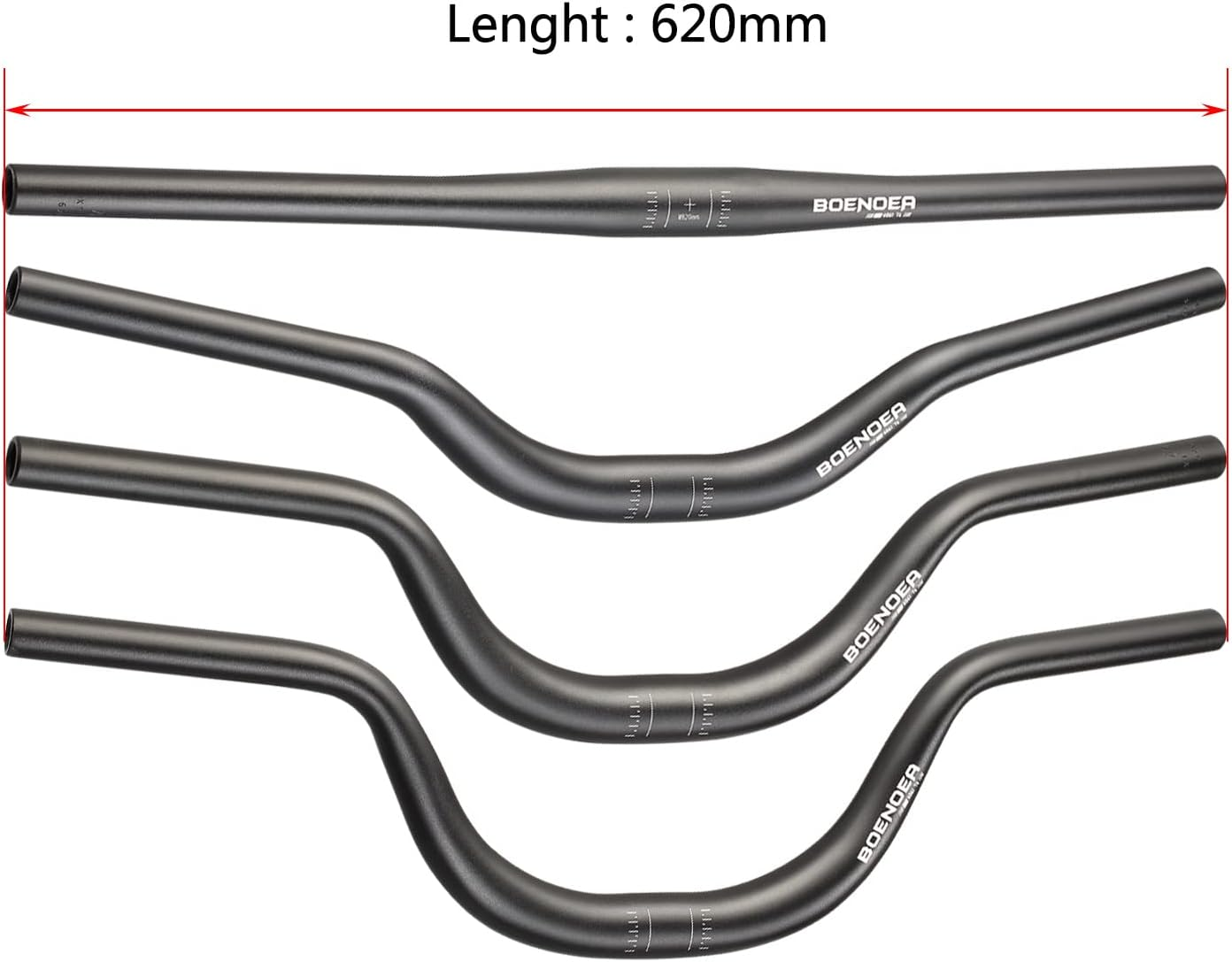 Boenoea Bike Riser Handlebar 25.4/31.8Mm Length 620Mm Aluminum Alloy Riser Bar(50Mm 90Mm 120Mm), Black