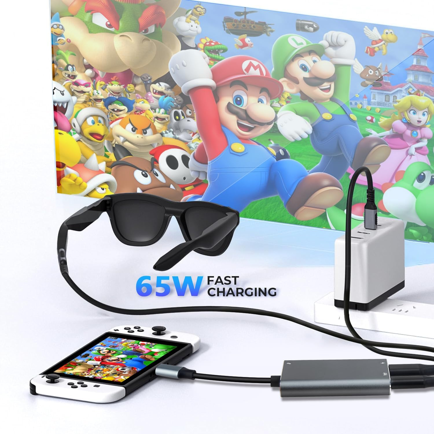 NCGGY XREAL Hub,Charge and Play Adapter,Power Your AR Glasses While Charging Your Source Device,Like Steamdeck,Swtch,Rog Ally, Phone 16 15 or Other USB C Interface Devices,4K@60Hz+65W Fast Charging image number 2