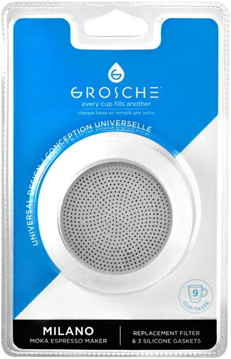 GROSCHE Milano Stovetop Espresso Maker Moka Pot 6 Cup - 9.3 Oz, Black - Moka Expresso Coffee Maker Stove Top Coffee Maker Moka Italian Espresso Greca Coffee Maker Brewer Percolator