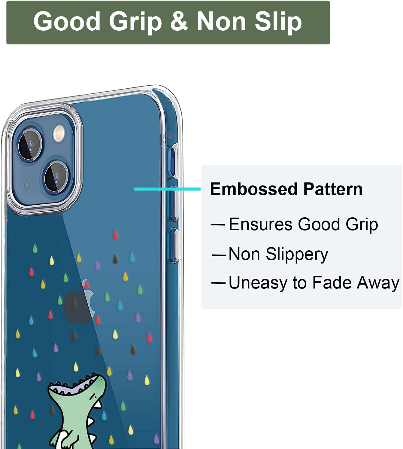 Unov Case Compatible with Iphone 13 Mini Case Clear with Design Embossed Pattern Soft TPU Bumper Slim Protective 5.4 Inch (Rainbow Dinosaur) image number 5