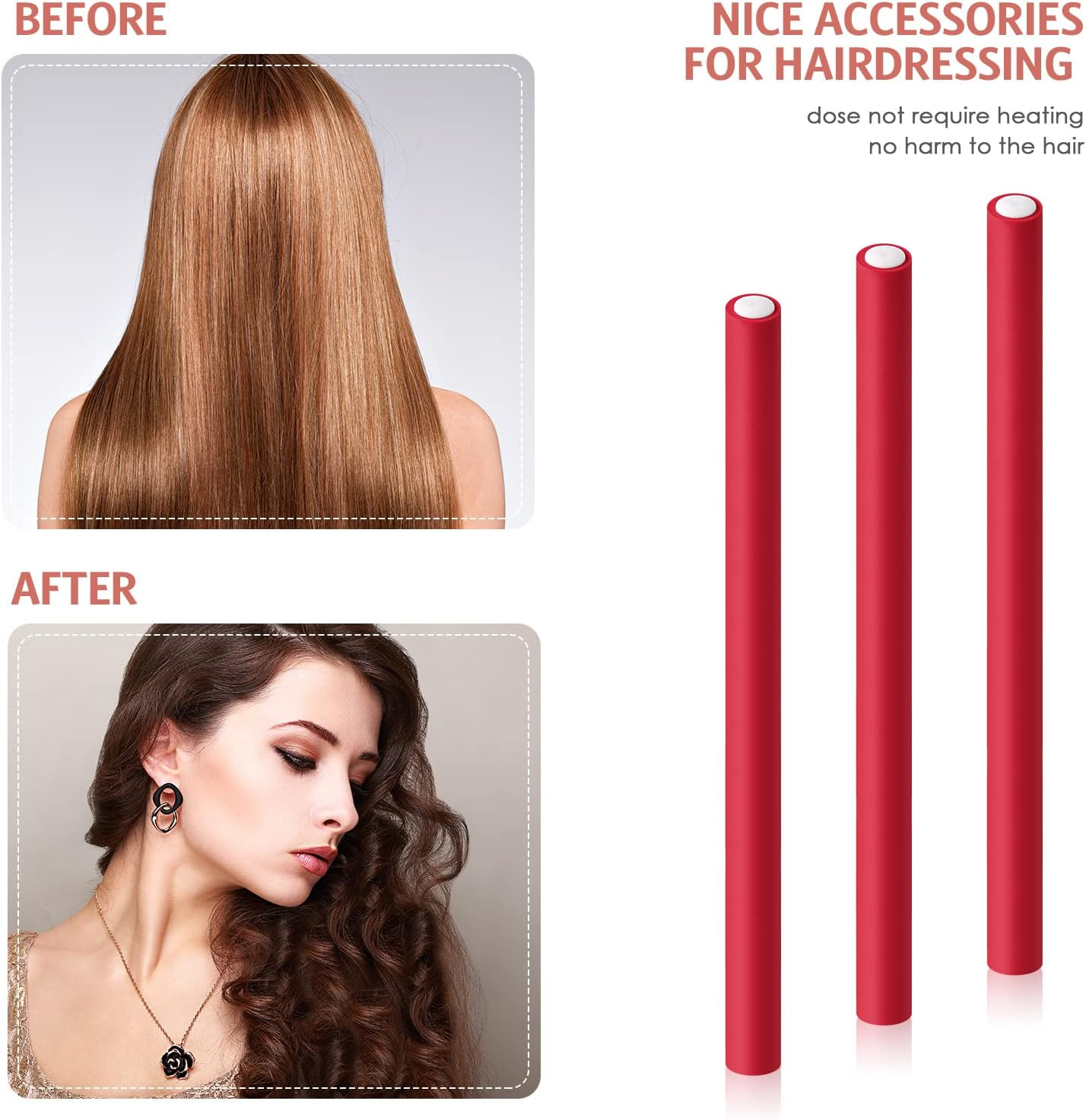 Syhood 30 Pcs 7'' Flexible Curling Rods Twist Foam Hair Rollers Soft Foam No Heat Hair Rods Rollers and 1 Steel Pintail Comb Rat Tail Comb for Women Long Short Hair(Red,7 X 0.3 Inch) image number 5