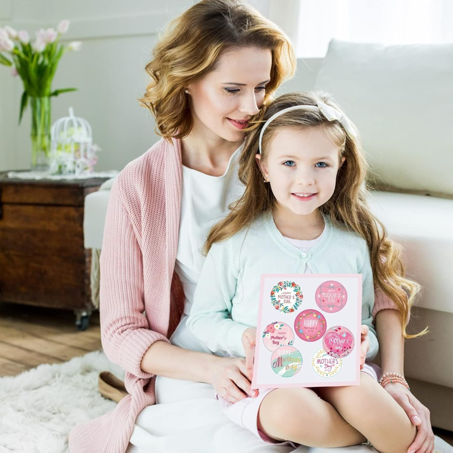 Mother'S Day Stickers,96Pcs Mom Tags Labels Bulk,16 Happy Mothers Day Stickers Sheets 2 Inch Large round Self-Adhesive Envelope Seals for Gift Wrap Present Box Tag Letter Card Decoration image number 2