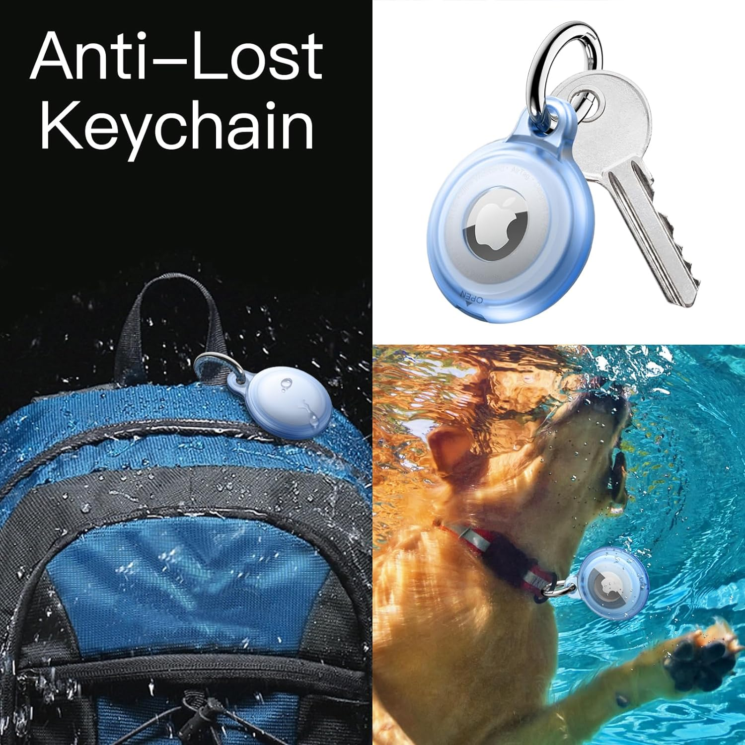 Jetech 4 Pack Waterproof Case for Airtag 2Nd/1St Generation (2026/2021) with Keychain, Full Body Anti-Scratch Air Tag Keyring Holder Cover for Kids (Black/Clear/Pink/Blue) image number 3