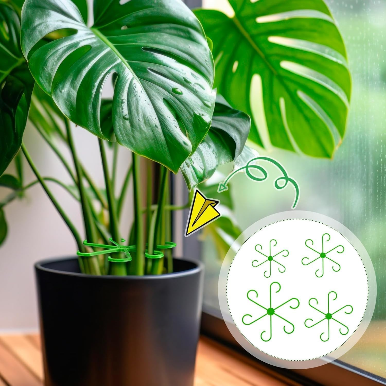 Plant Support Stakes, 16 Piece 4 Sizes Green Plastic Climbing Stem Holders Indoor Plant Trellis Support for Flowers, Flower Plant Stem Hook Stakes Trellis Climbing Indoor Plant Stem Supports Rack image number 5