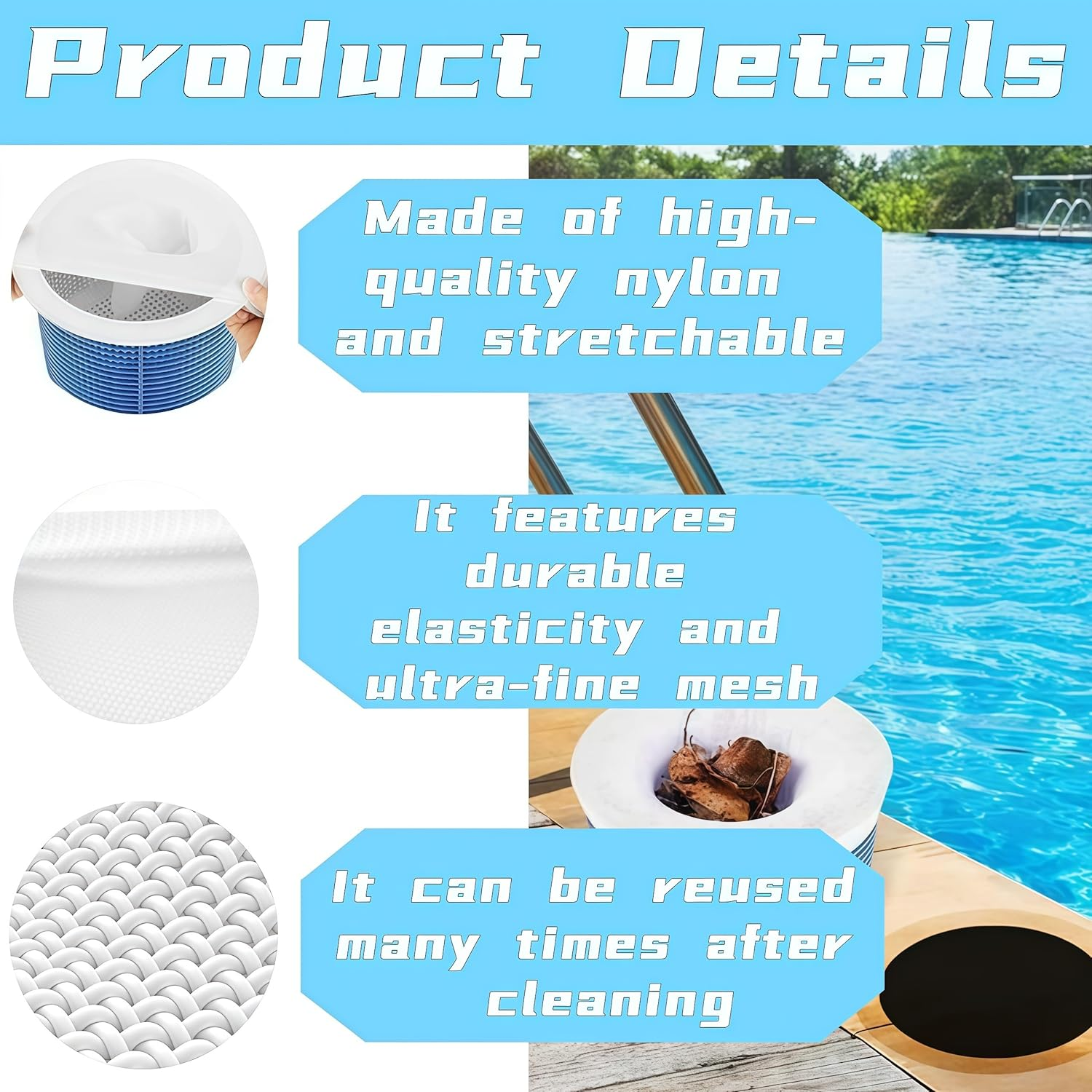 20Pcs Reusable Pool Skimmer Socks,Ultra Fine Mesh Filter Sock Net,The Durable Filter Socks Nets Clean Debris and Leaves To