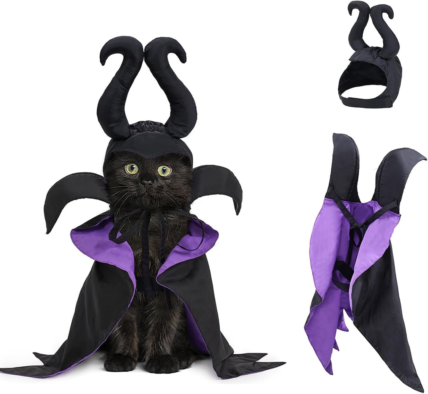 Shurung Puppy Halloween Witch Shaped Costume Cat Purple Vampire Cape Puppy Wizard Devil Horns Hat Pet Holiday Outfit for Cat Small Dog image number 2