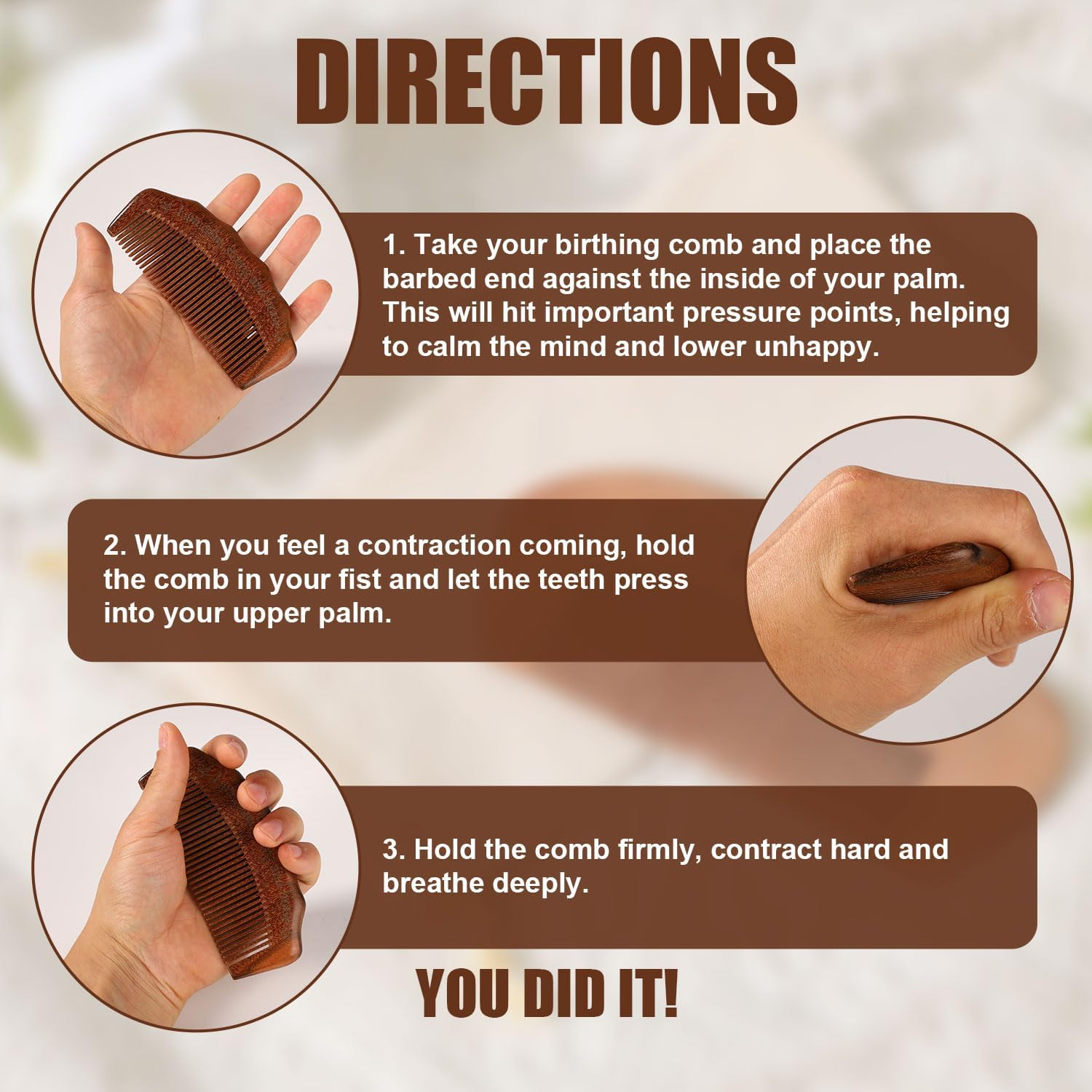 Wooden Hair Comb, Wood Birthing Comb I Am Calm Strong and Brave Comb Labor Pain Comb Childbirth Combs Labor Comb Wooden Pregnancy Comb for Women Natural Birth Essentials Gifts image number 4