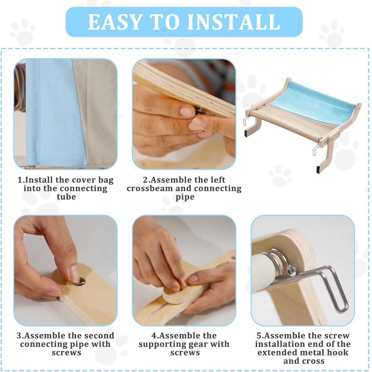 Cat Hammock Window, Cat Hammock, Adjustable Cat Hammock, Cat Window, Leisure Cat Climbing Frame, Hanging Cat Bed, Grey Blue (44.5 X 36 X 16 Cm) image number 6