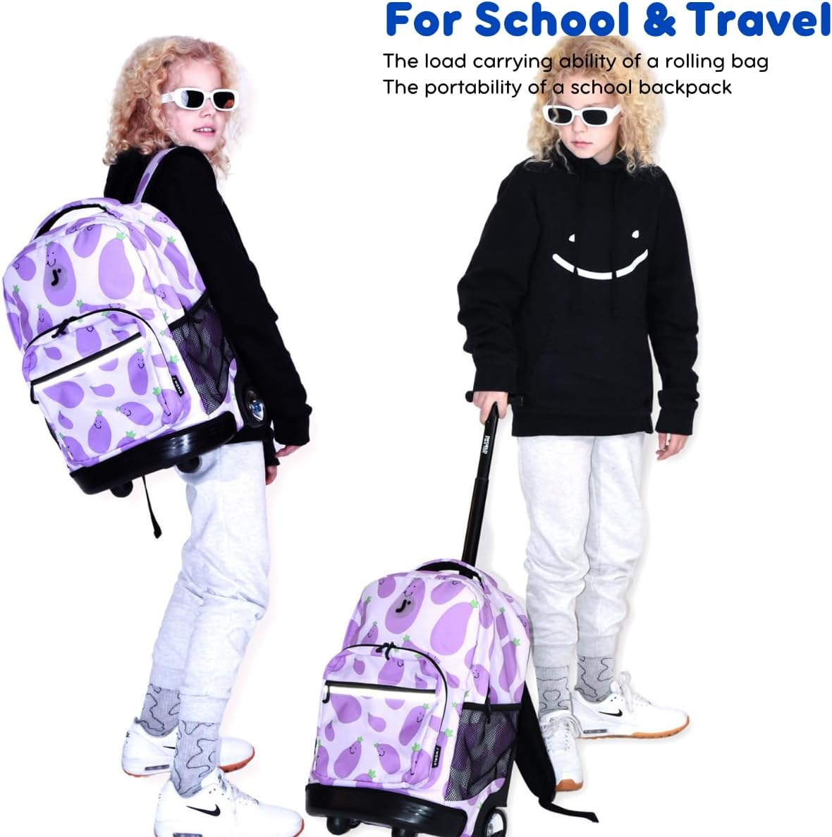 J World Sunrise Kids Rolling Backpack for Girls Boys. Roller Bookbag with Wheels for School, Black, 18", Sunrise Kids Rolling Backpack for Girls Boys Teen. Roller Bookbag with Wheels image number 5