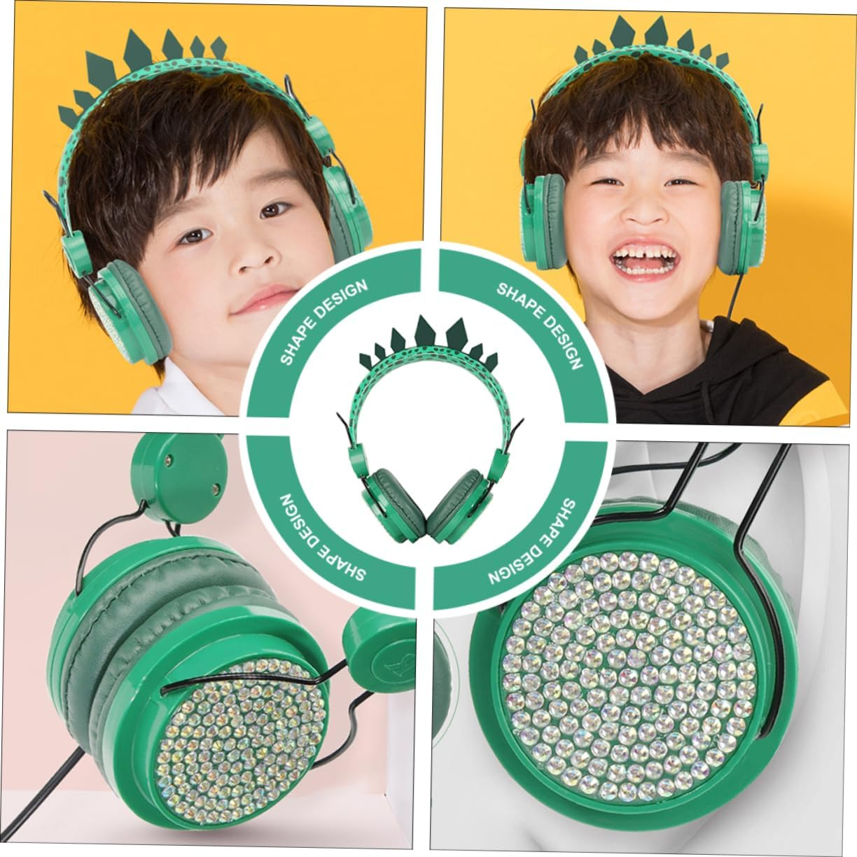 HEALSOPTHY Boy Girl Headphones Dinosaur Rhinestone Headset Microphone for Boys and Girls over Ear Headphones Microphone for Phone Computer Travel Scenarios image number 1