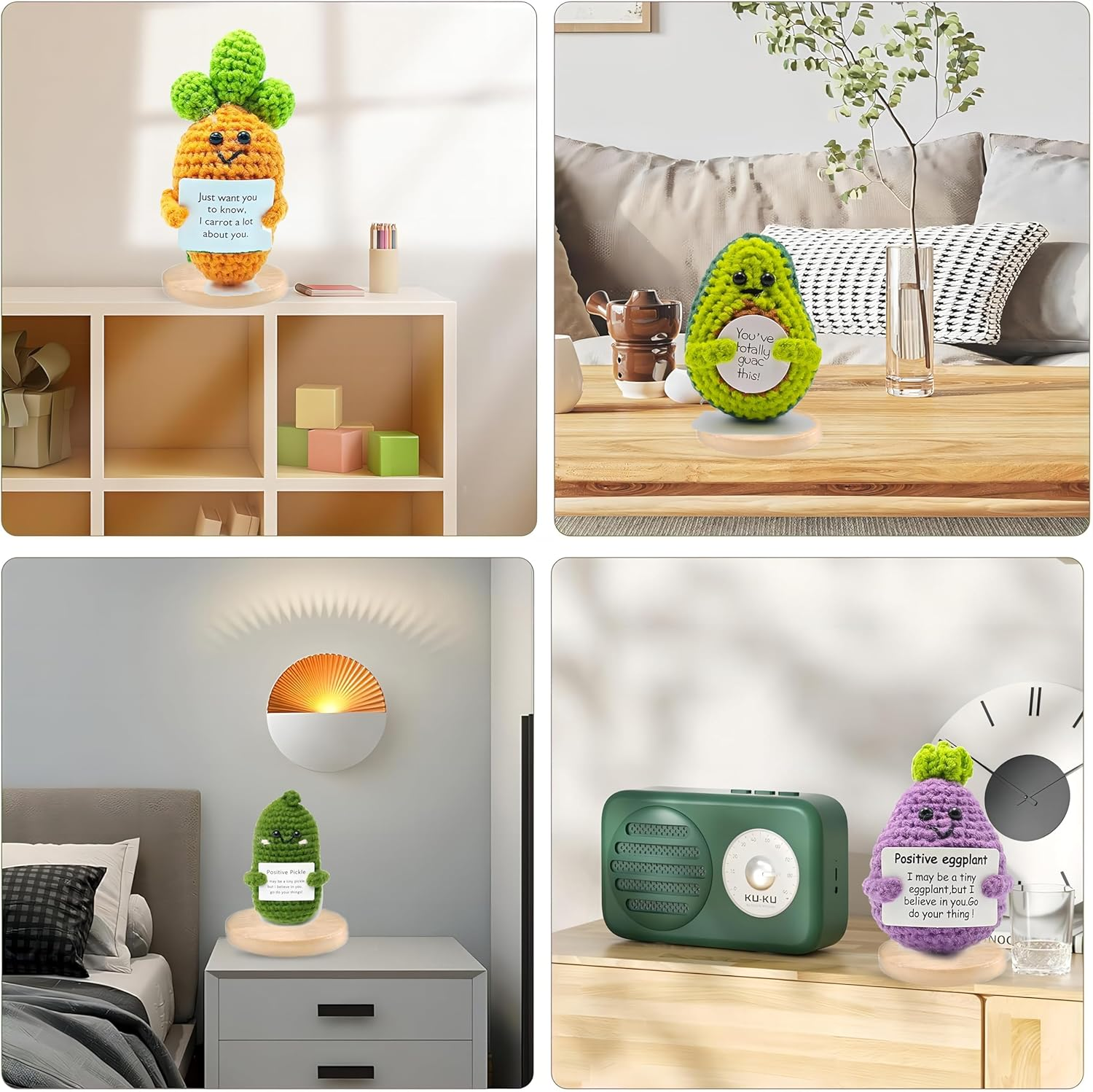 6PCS Positive Potato & Emotional Support Pickle Bulk Knitted Set, Cute Funny Handmade Crochet Positive Vegetables for Encouragement Decor - Desk, Office, College, Coworker, Friend, Birthday image number 1