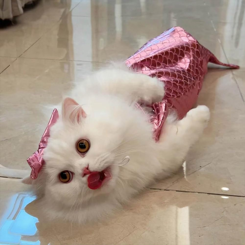 Cat Mermaid Costume, Cat Mermaid Outfit, Mermaid Costume for a Small Dog or Cat, Cat Mermaid Fishtail Decoration Clothes, Mermaid Cat Birthday Outfit, Creative Funny Photo Props (Red, L(5KG-10KG))