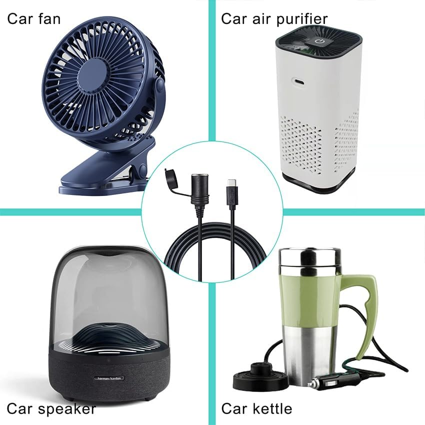 USB C to 12V Cigarette Lighter Socket Adapter Cable Charging,3Ft USB PD Type-C Male to 12 Volt Car Cigar Lighter Plug Female Socket Converter Power Cable image number 3